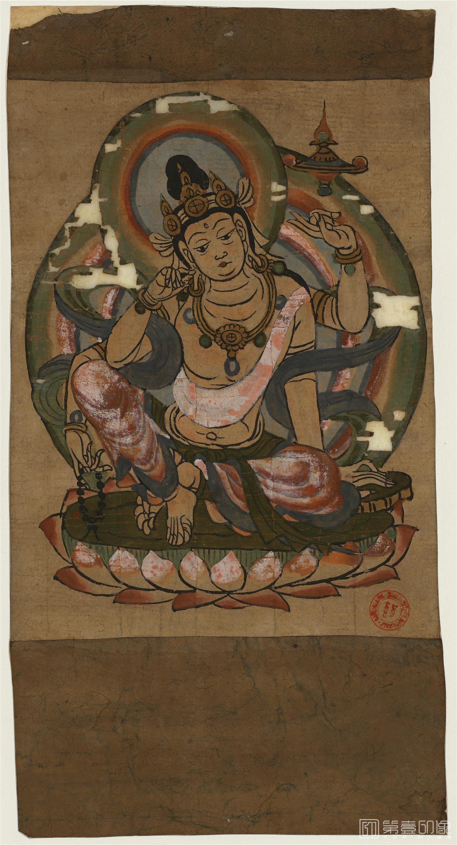 壁画-敦煌莫高窟-遗书-壁画-彩绘-四臂如意轮观音像纸本着色-45.2x23.6cm