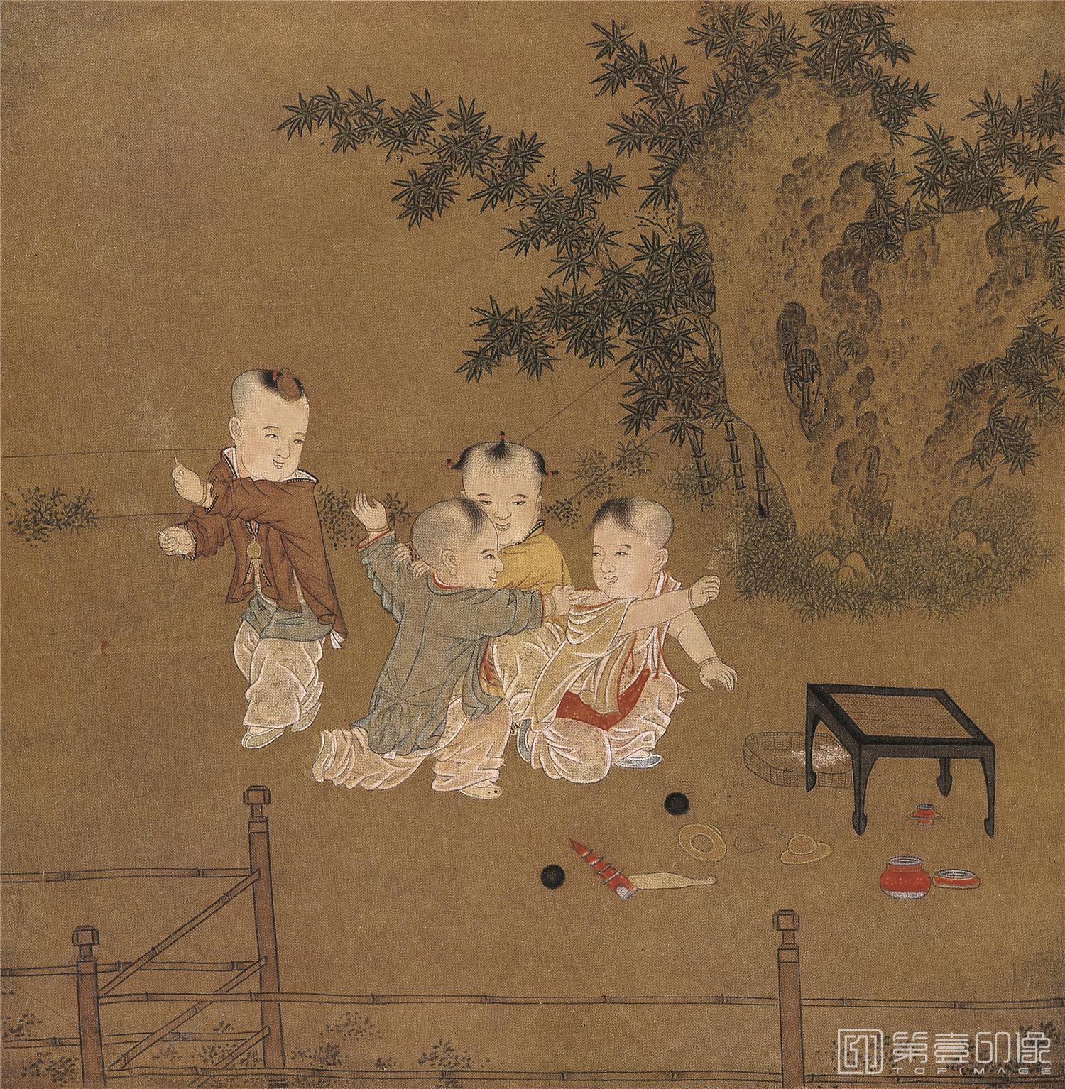 国画-小庭婴戏图-26X25cm