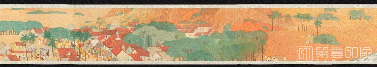 水彩画-日本大正年-今村紫红-夕之卷纸本着色-45.7x966cm-分段-02