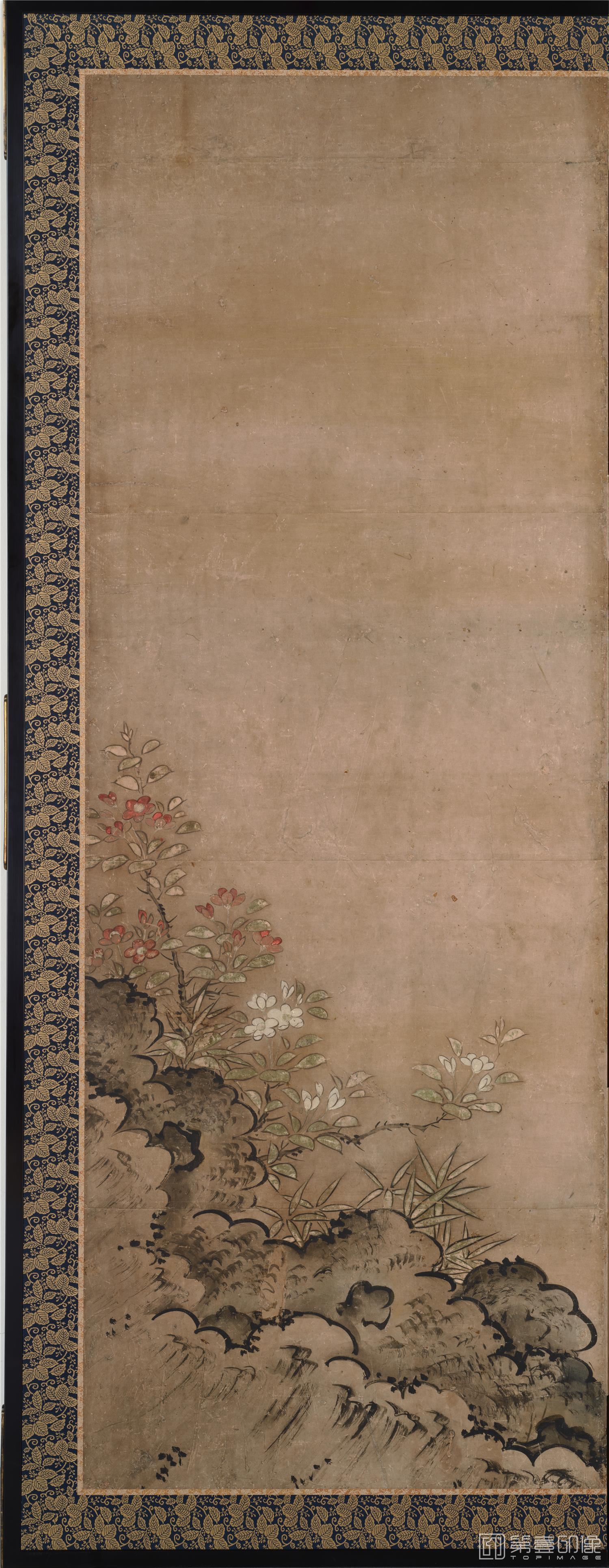 水彩画-日本安土桃山时代-狩野长信-花下游乐图屏风纸本-第二分屏-148×355cm-06