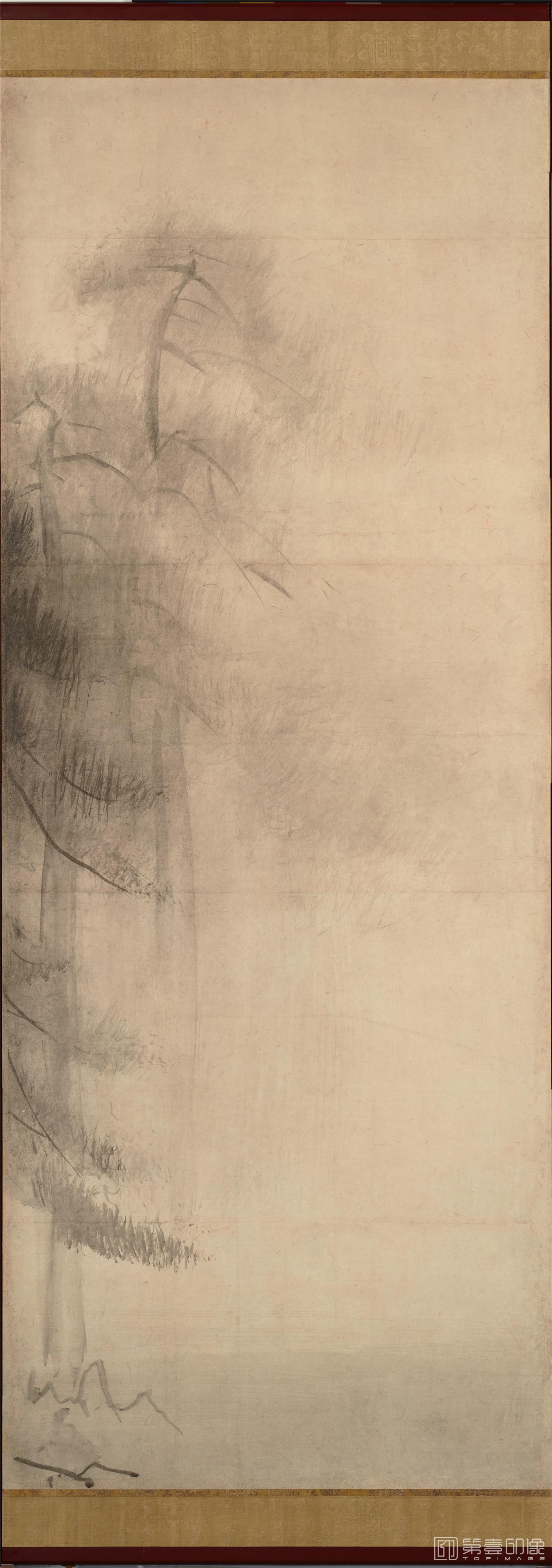 水彩画-日本安土桃山时代-长谷川-松林图屏风纸本-第一屏分段-156.8x356cm-04