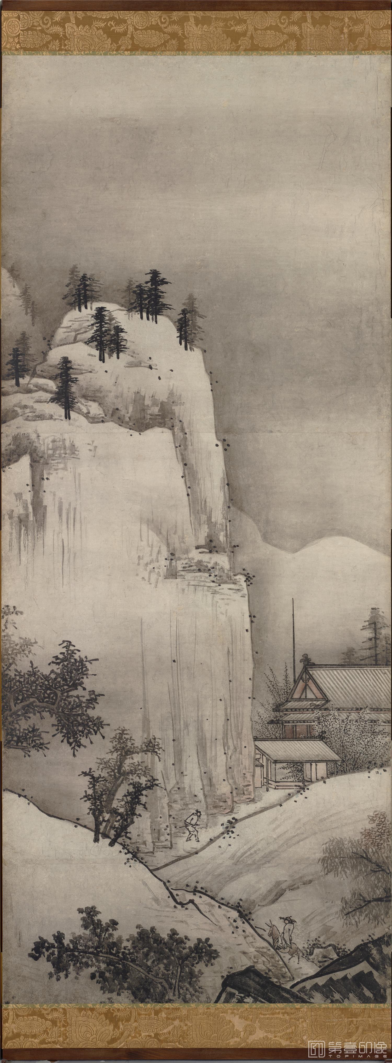 水彩画-日本安土桃山-云谷等颜-山水图屏风纸本-第一屏分屏-151.1x359.0cm-02