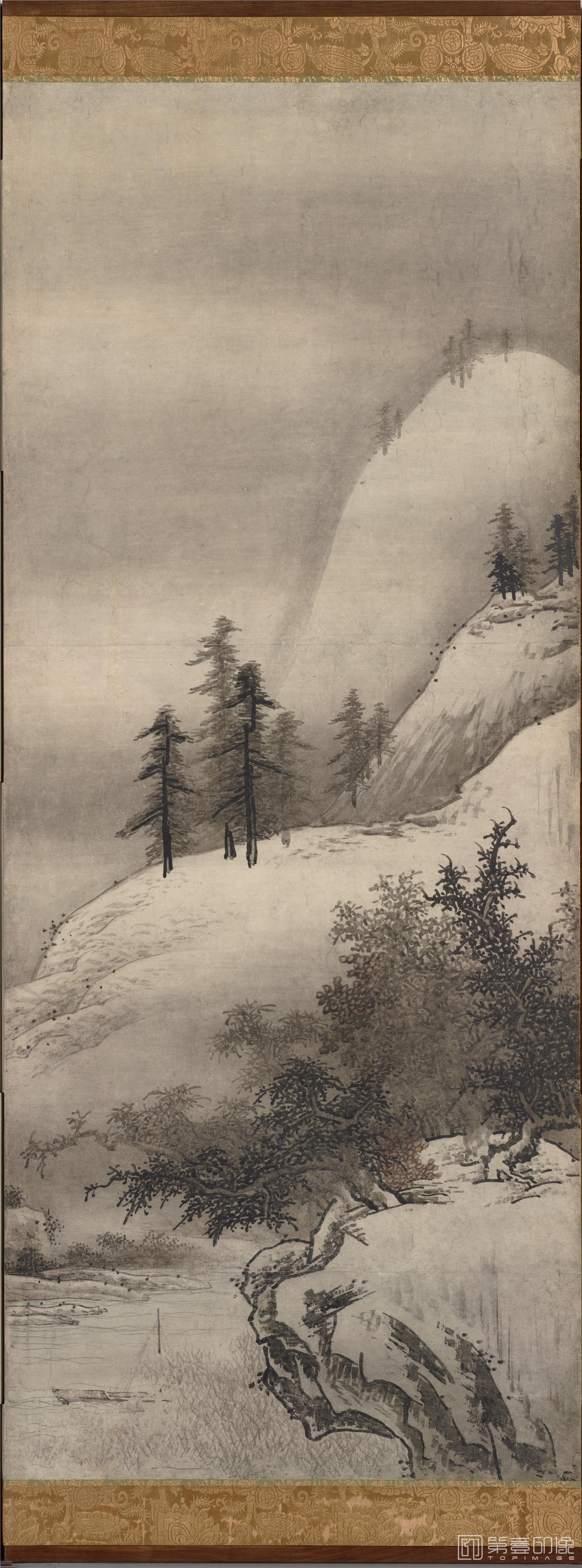 水彩画-日本安土桃山-云谷等颜-山水图屏风纸本-第一屏分屏-151.1x359.0cm-03