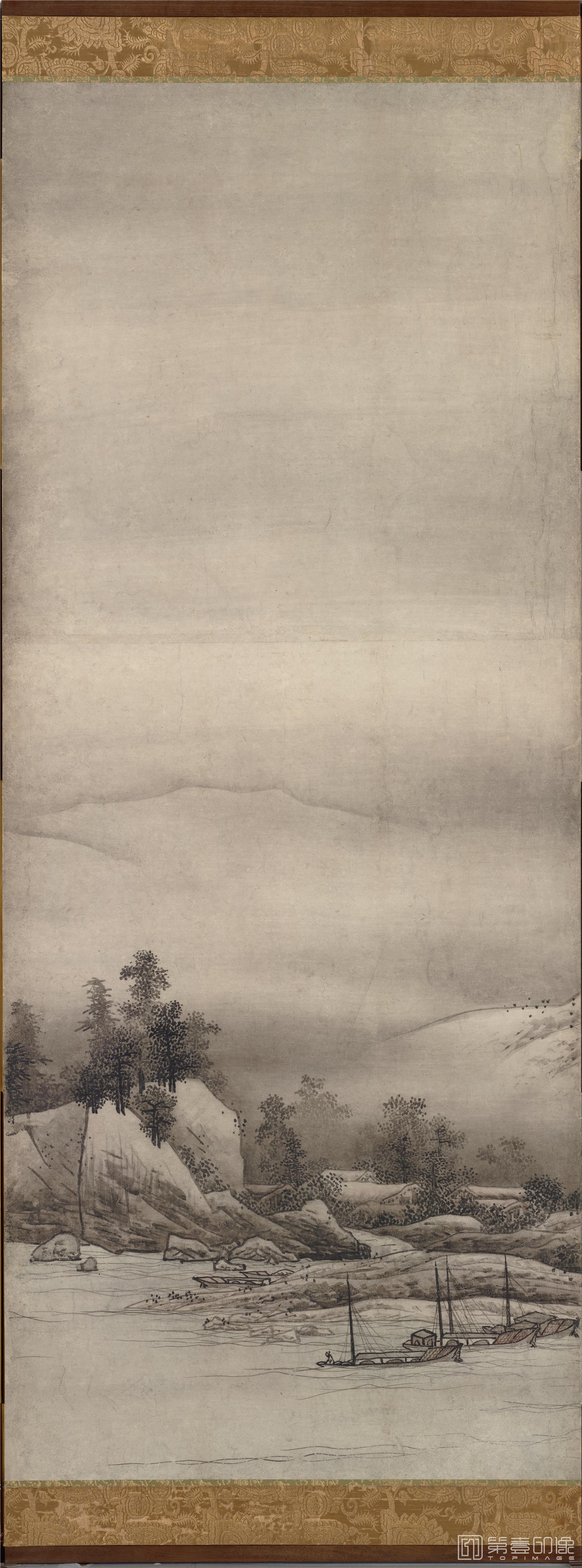 水彩画-日本安土桃山-云谷等颜-山水图屏风纸本-第一屏分屏-151.1x359.0cm-04