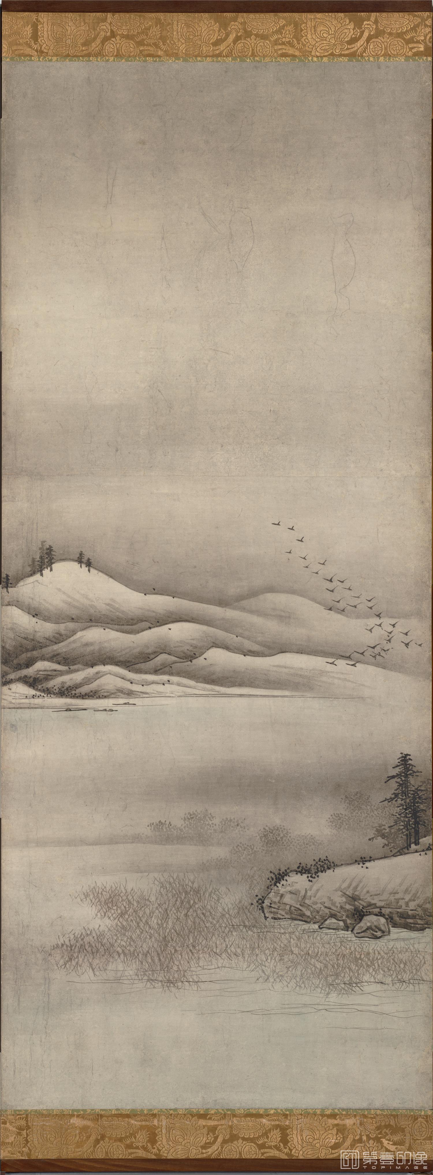 水彩画-日本安土桃山-云谷等颜-山水图屏风纸本-第一屏分屏-151.1x359.0cm-05