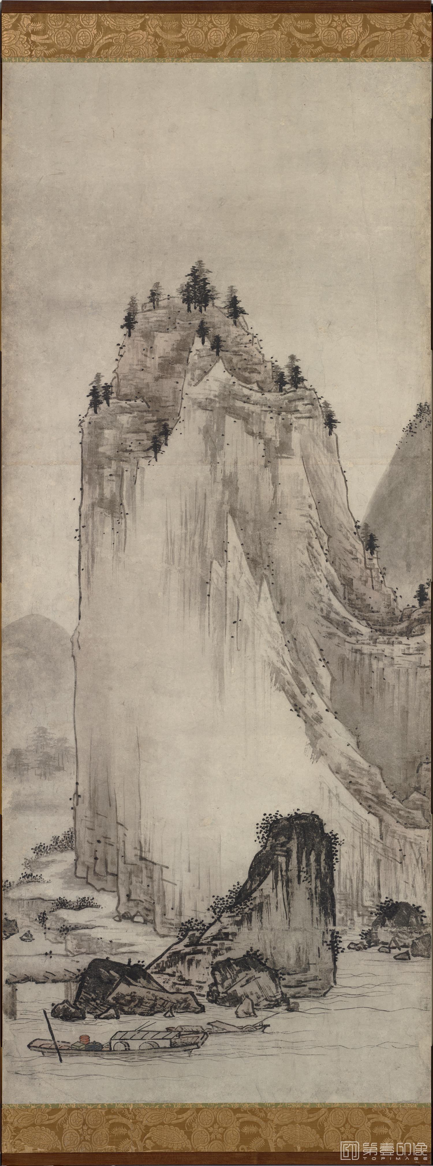 水彩画-日本安土桃山-云谷等颜-山水图屏风纸本-第二屏分屏-151.1x359.0cm-04