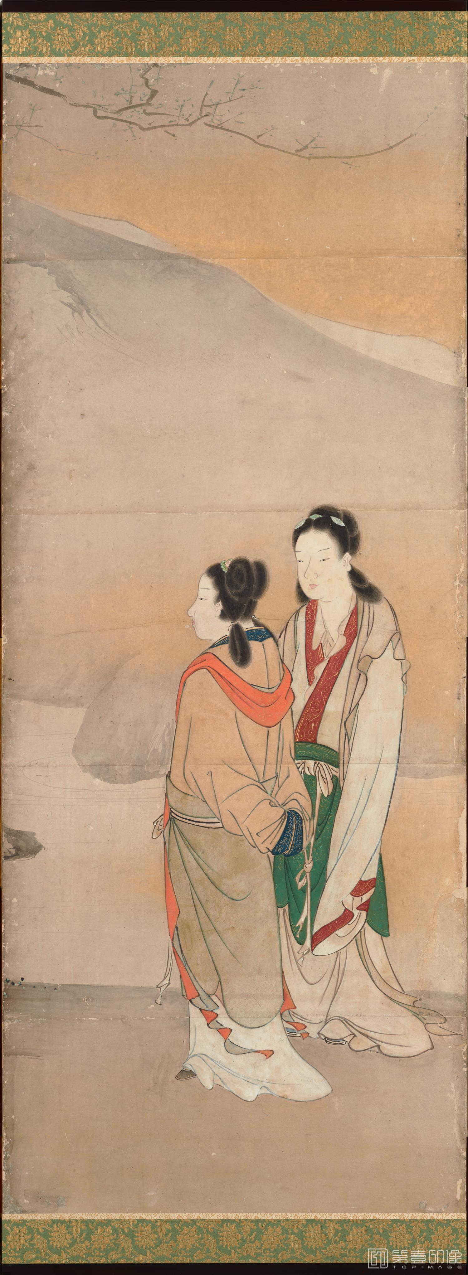 水彩画-日本安土桃山-海北友松-琴棋书画图屏风-1屏分段-154.0×358cm-02