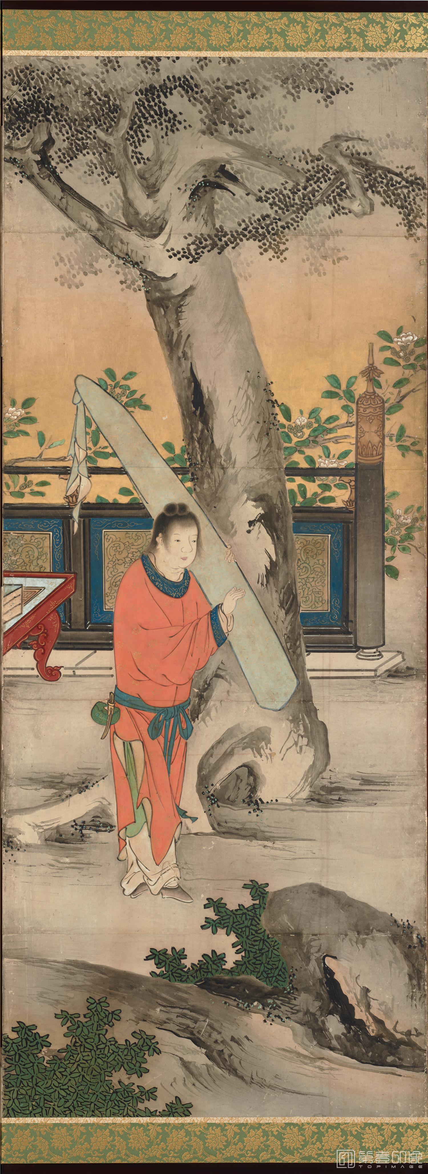 水彩画-日本安土桃山-海北友松-琴棋书画图屏风-1屏分段-154.0×358cm-05