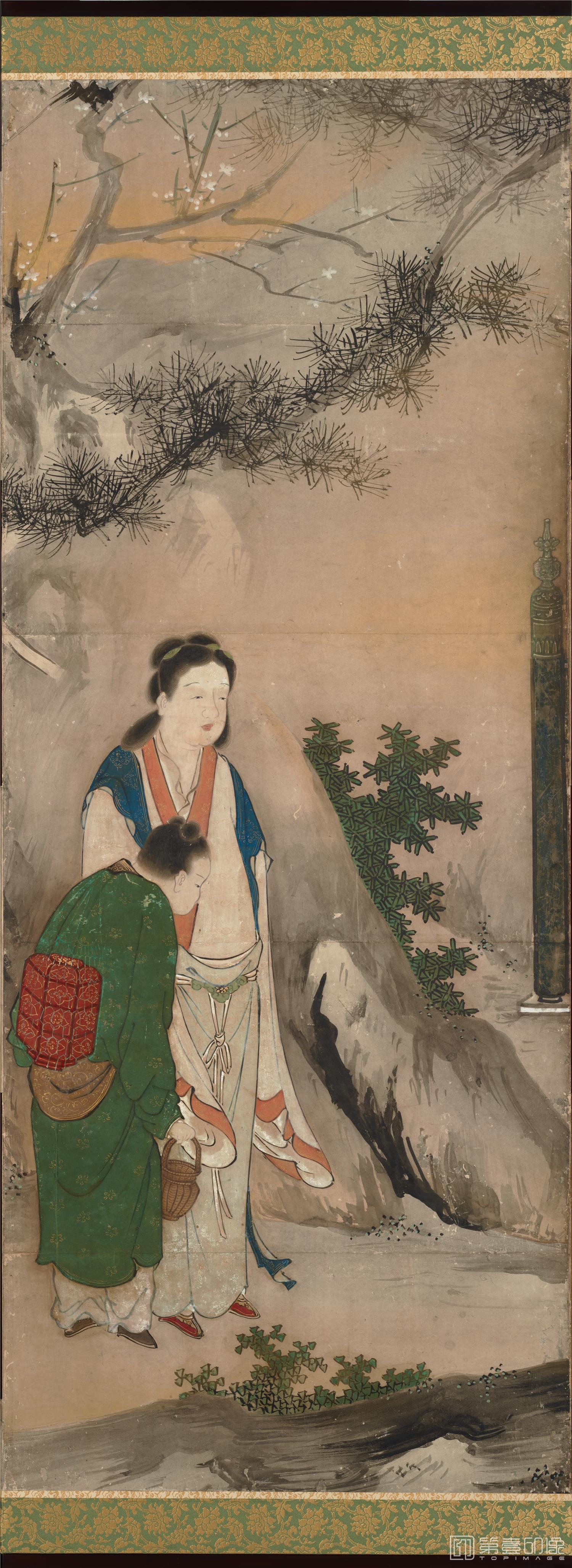 水彩画-日本安土桃山-海北友松-琴棋书画图屏风-2屏分段-154.0×358cm-03