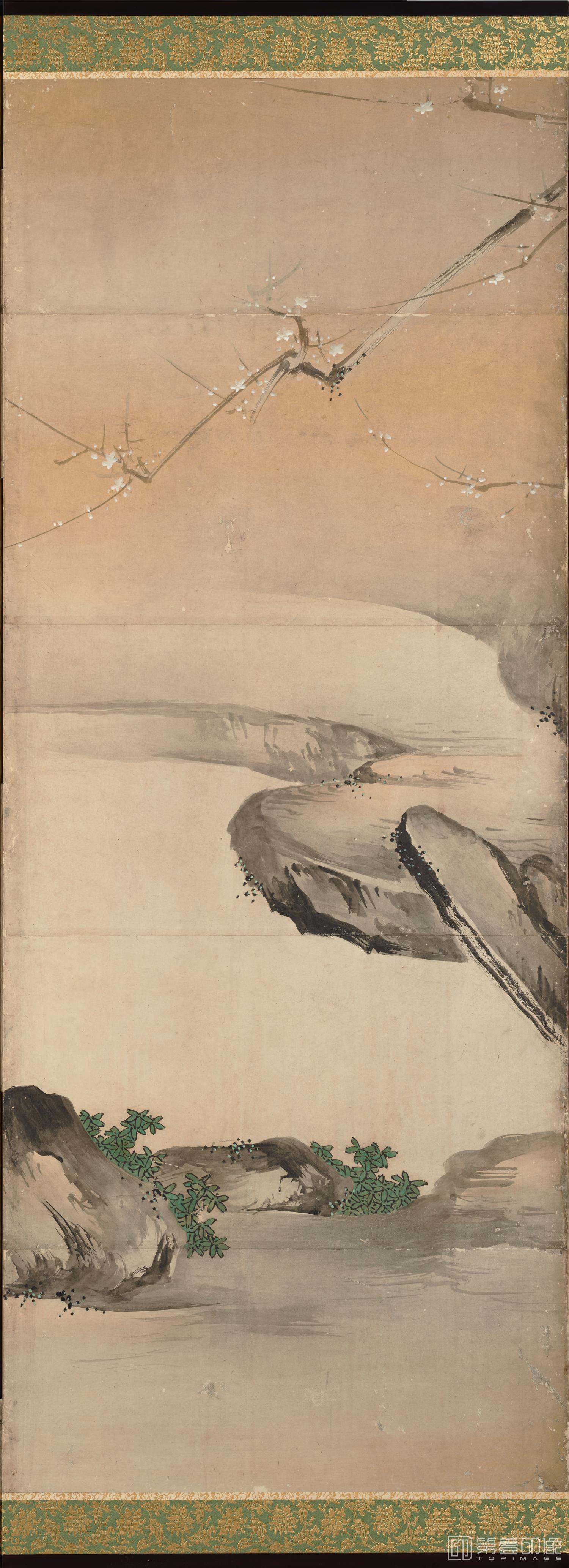 水彩画-日本安土桃山-海北友松-琴棋书画图屏风-2屏分段-154.0×358cm-05