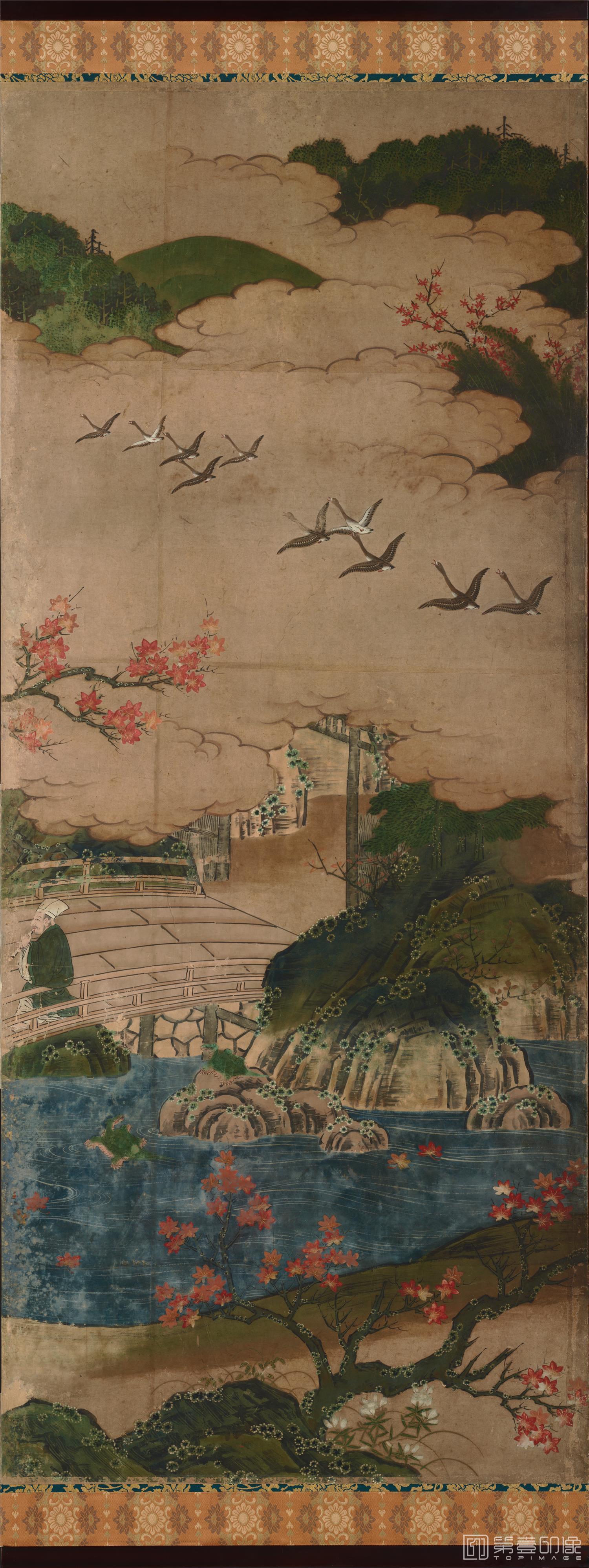 水彩画-日本安土桃山-狩野秀赖-观枫图屏风纸本着色-分屏-150.2×365.5cm-03