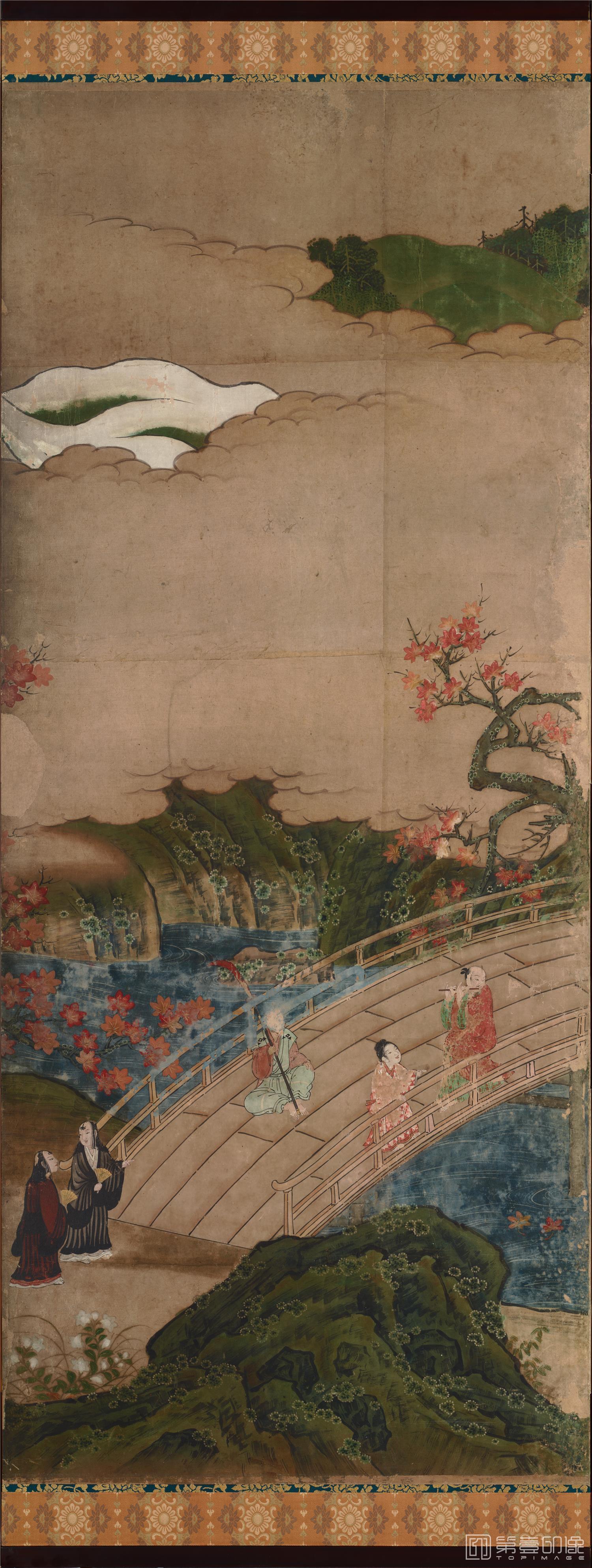 水彩画-日本安土桃山-狩野秀赖-观枫图屏风纸本着色-分屏-150.2×365.5cm-04