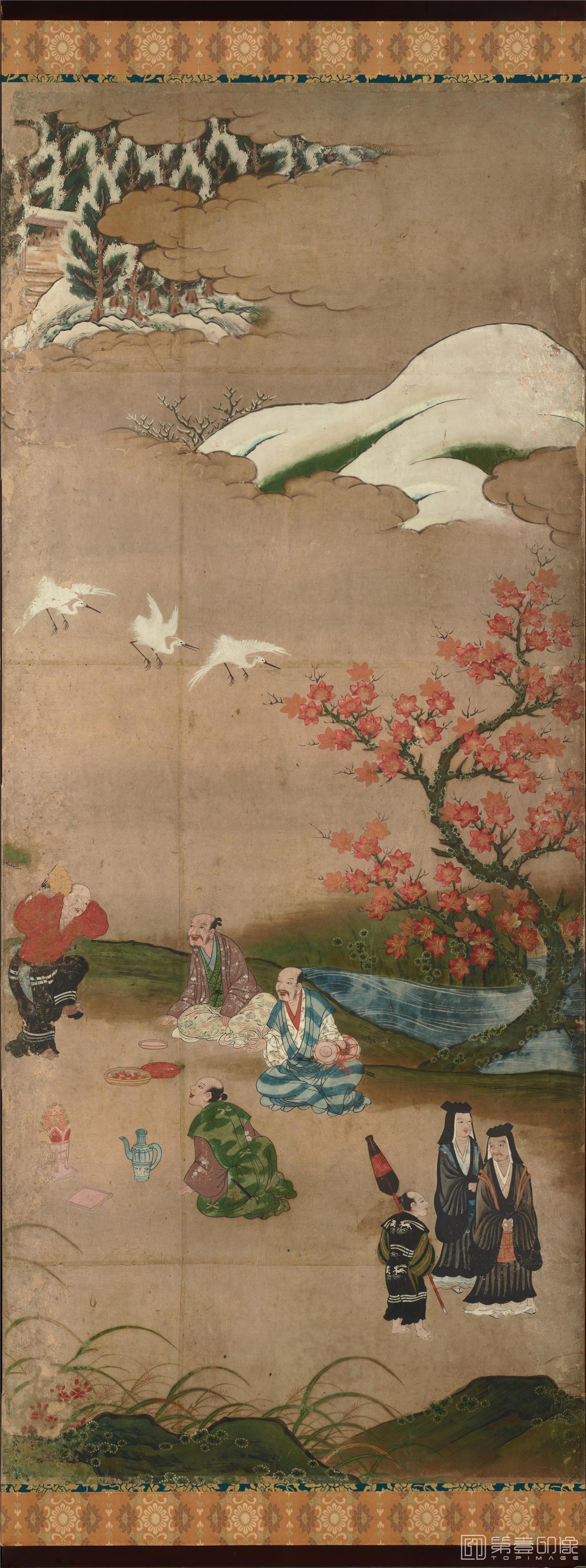 水彩画-日本安土桃山-狩野秀赖-观枫图屏风纸本着色-分屏-150.2×365.5cm-05