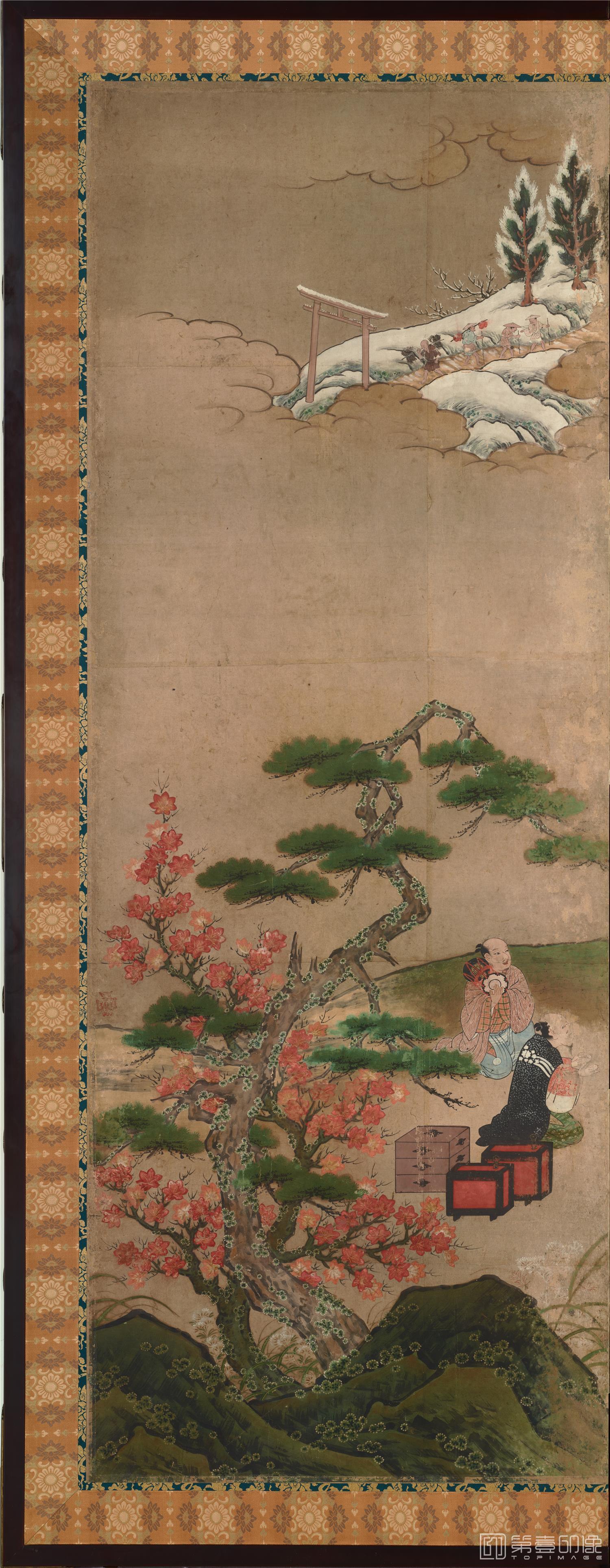 水彩画-日本安土桃山-狩野秀赖-观枫图屏风纸本着色-分屏-150.2×365.5cm-06