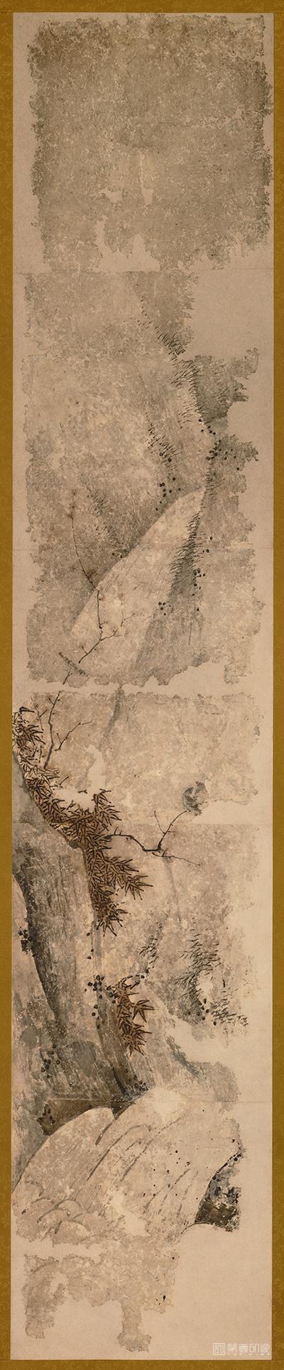 水彩画-日本室町时代-狩野元信-山水图轴纸本-175×34cm-02