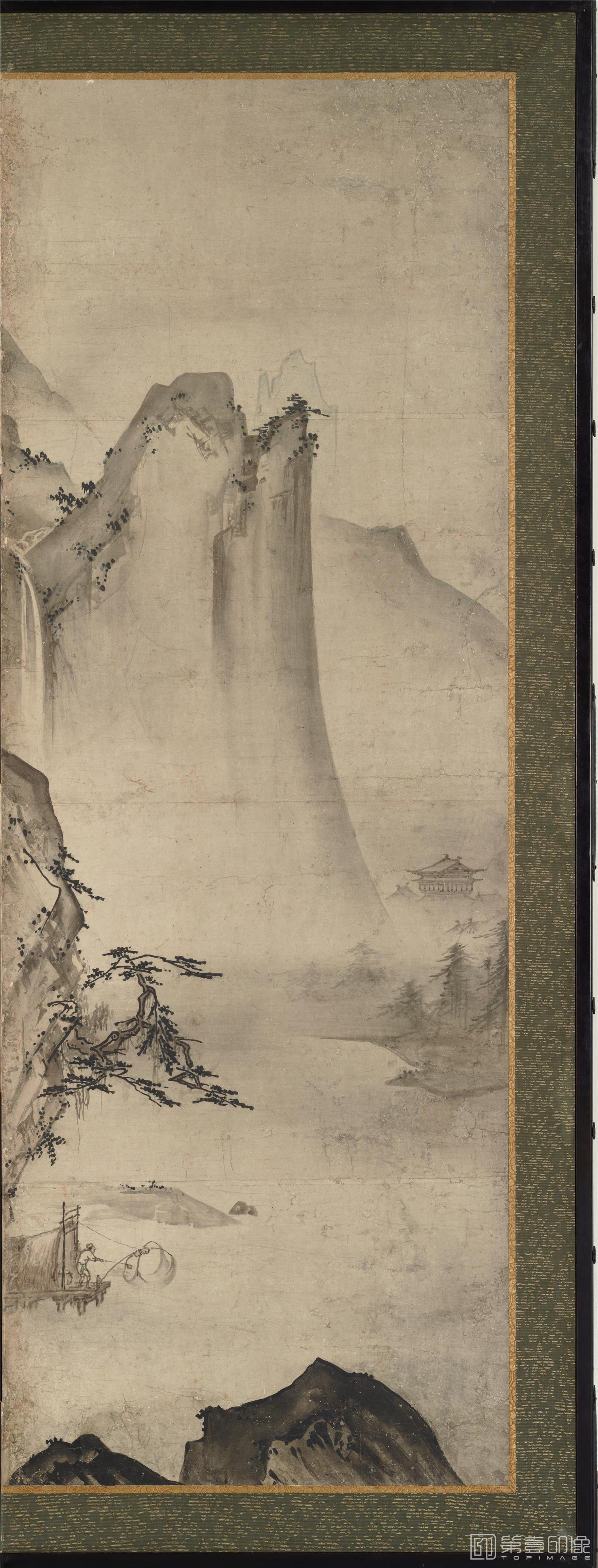 水彩画-四季山水图屏风纸本-150.4×355cm-第1屏分屏-01