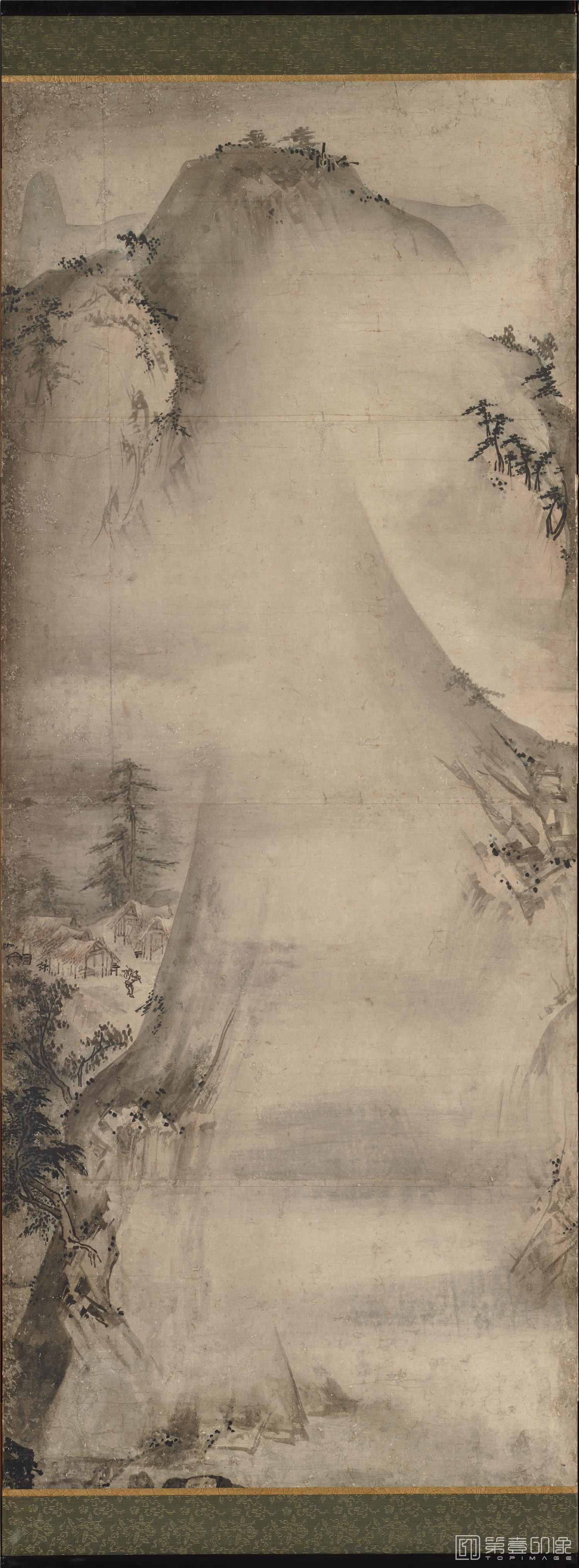 水彩画-四季山水图屏风纸本-150.4×355cm-第1屏分屏-02