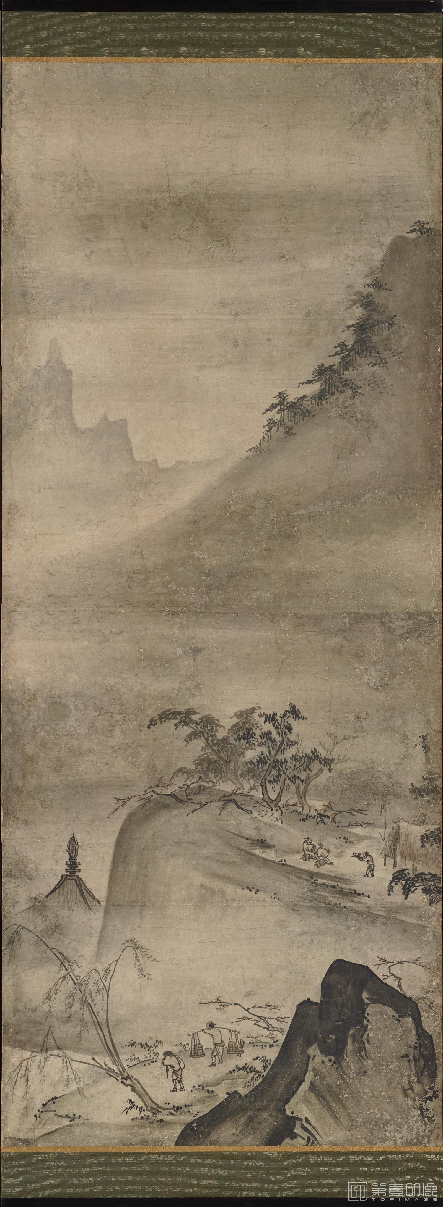 水彩画-四季山水图屏风纸本-150.4×355cm-第1屏分屏-03