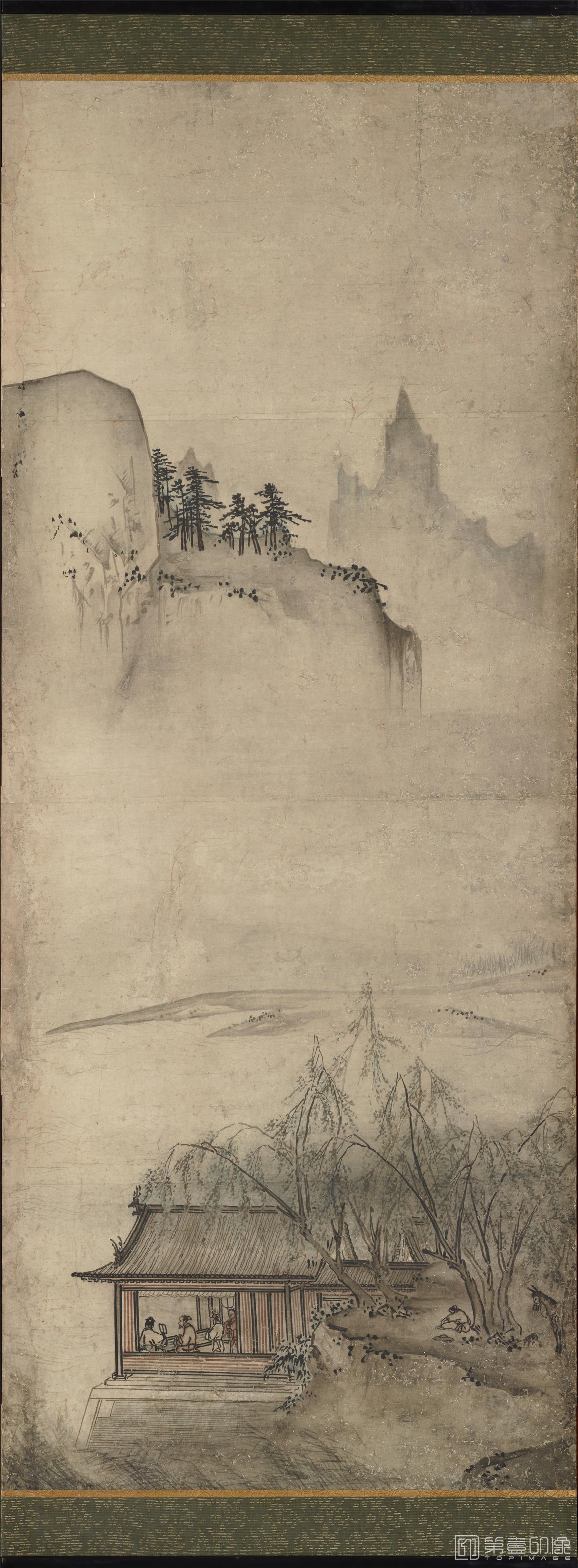 水彩画-四季山水图屏风纸本-150.4×355cm-第1屏分屏-05