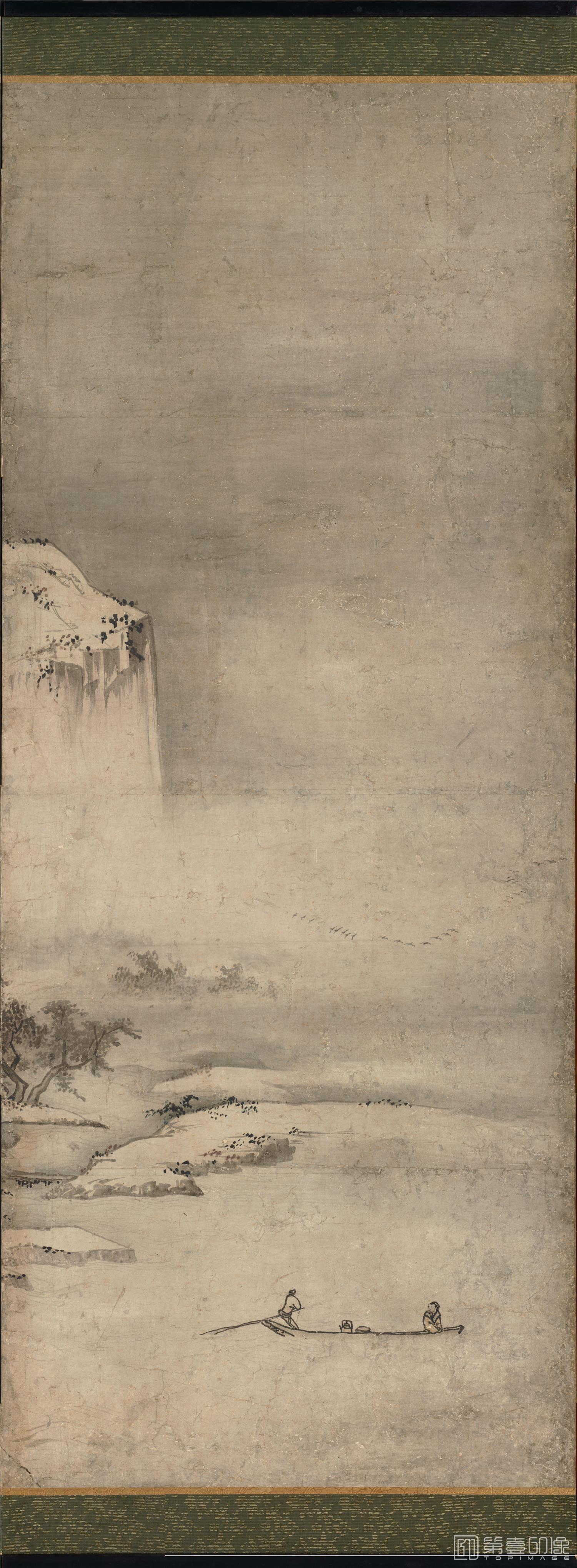 水彩画-四季山水图屏风纸本-150.4×355cm-第2屏分屏-03