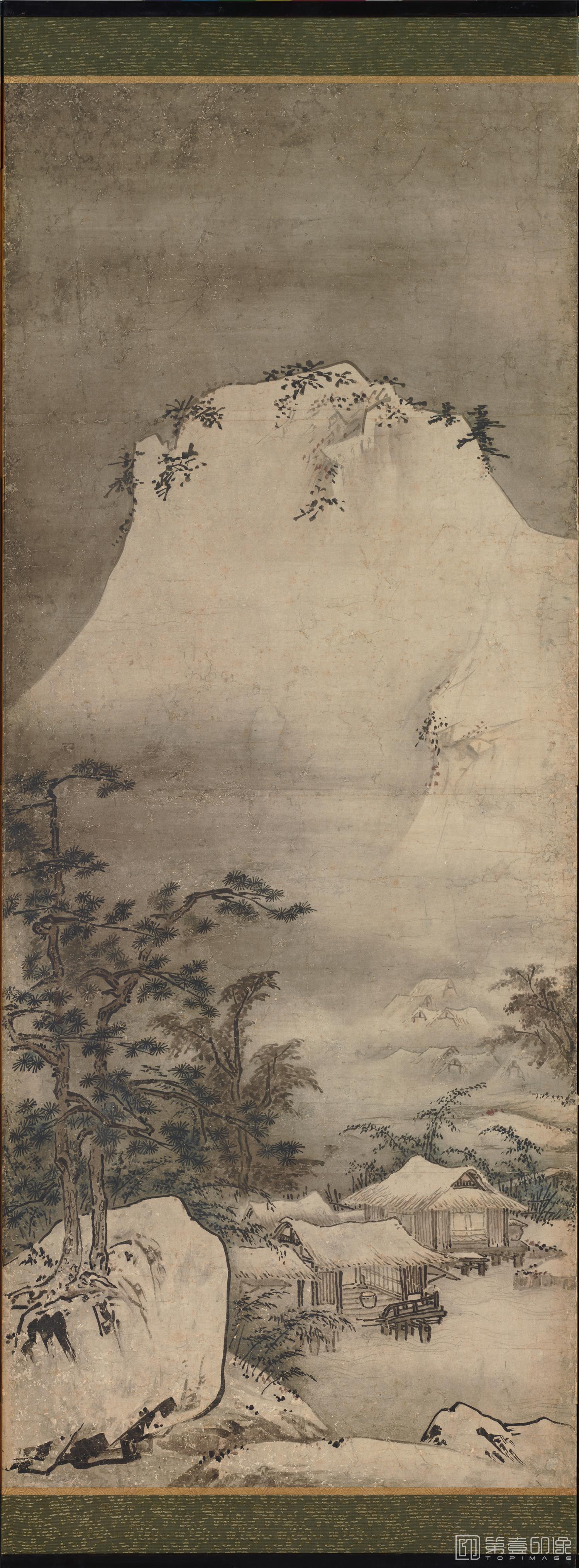 水彩画-四季山水图屏风纸本-150.4×355cm-第2屏分屏-04