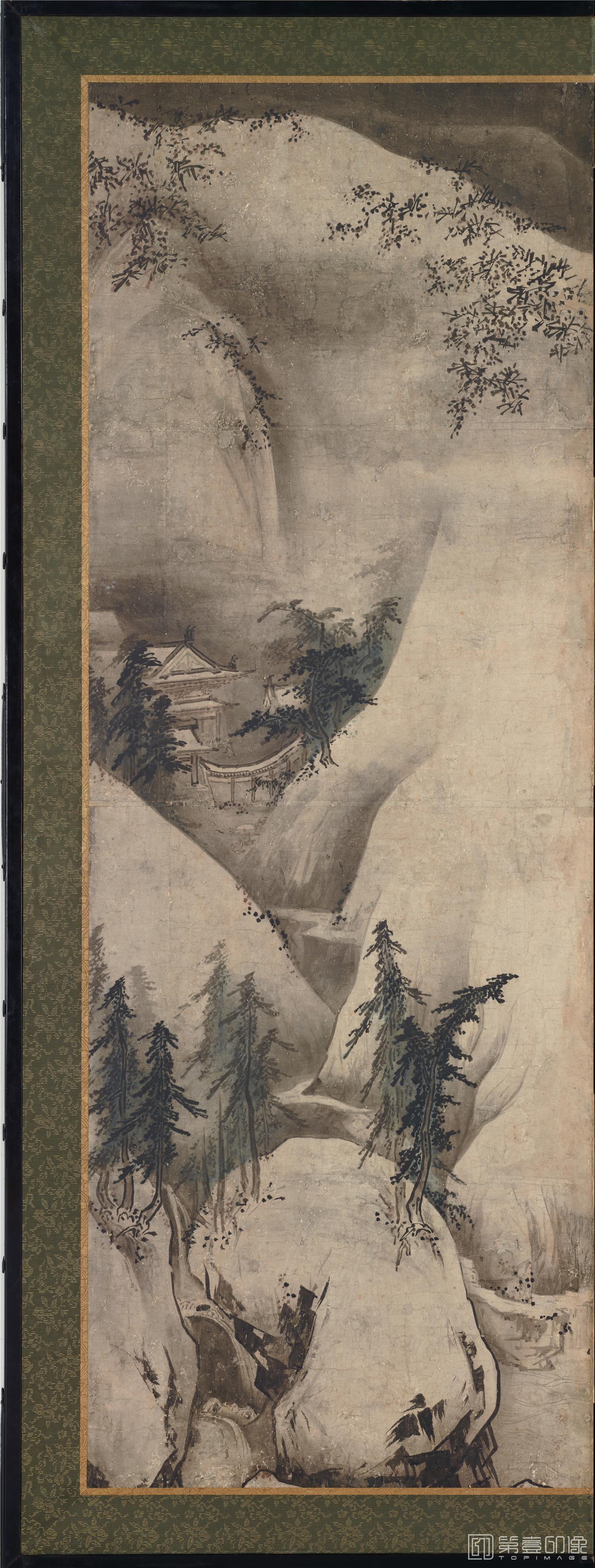 水彩画-四季山水图屏风纸本-150.4×355cm-第2屏分屏-06