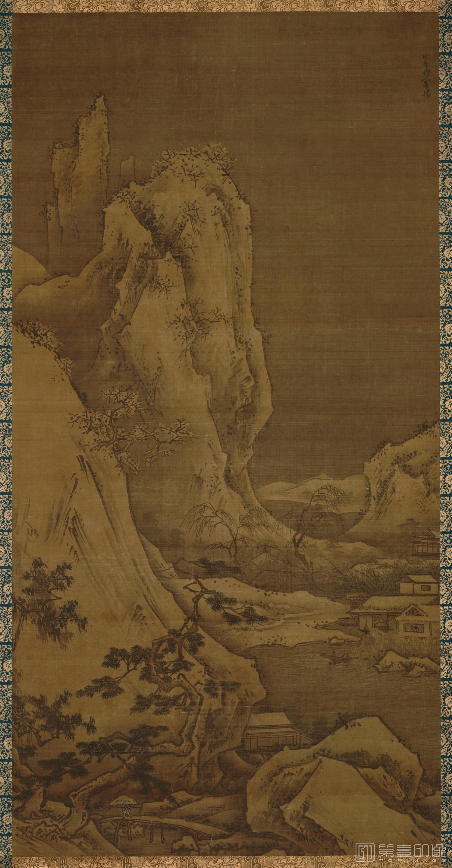 水彩画-日本室町时代-雪舟-四季山水图-冬-149.0x75.8cm
