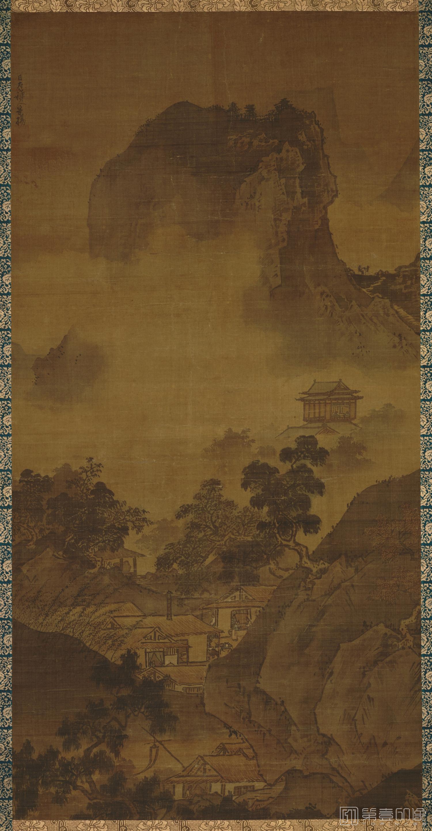 水彩画-日本室町时代-雪舟-四季山水图-秋-149.0x75.8cm