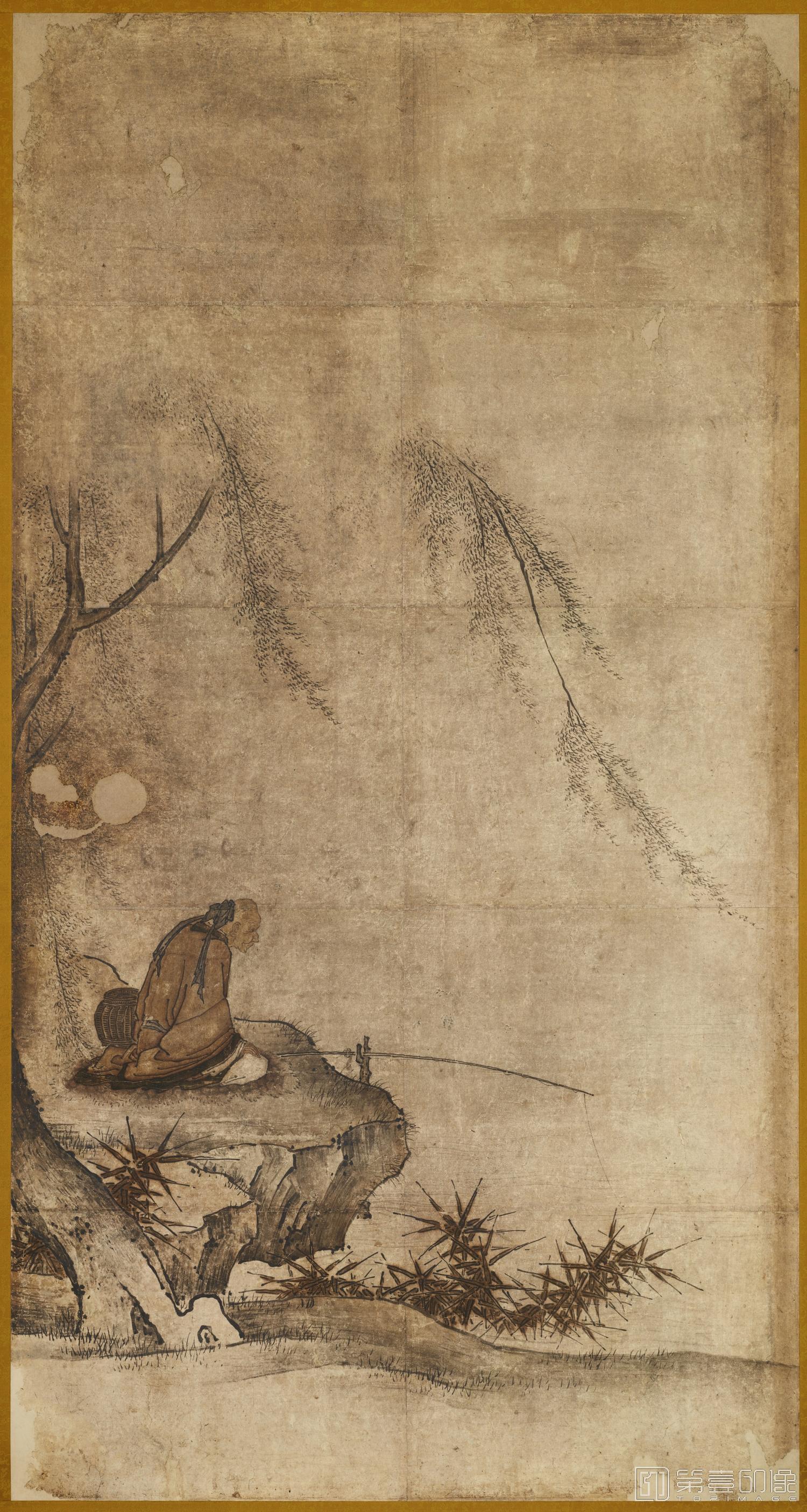 水彩画-日本室町时代-狩野元信-朱买臣图纸本左幅 (东京)-125.7x88.0cm-05