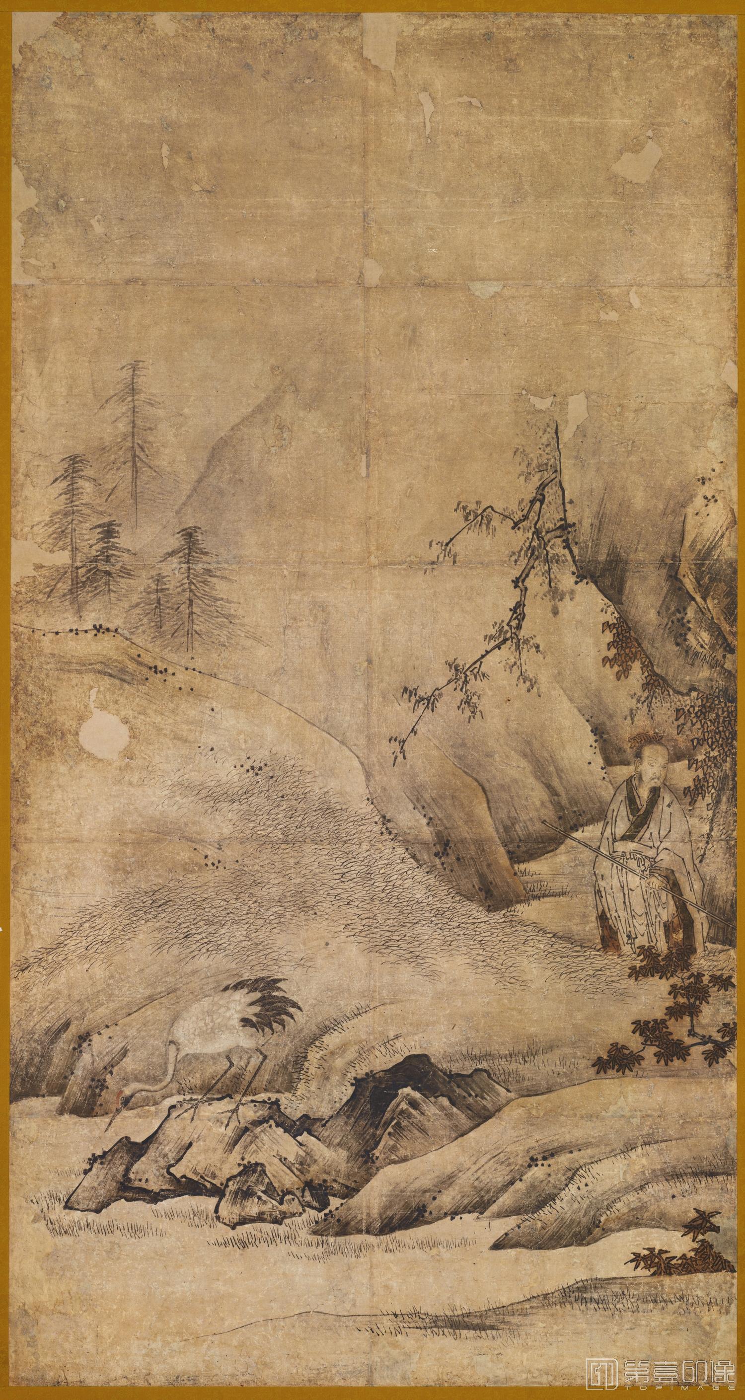 水彩画-日本室町时代-狩野元信-朱买臣图纸本左幅 (东京)-125.7x88.0cm-07