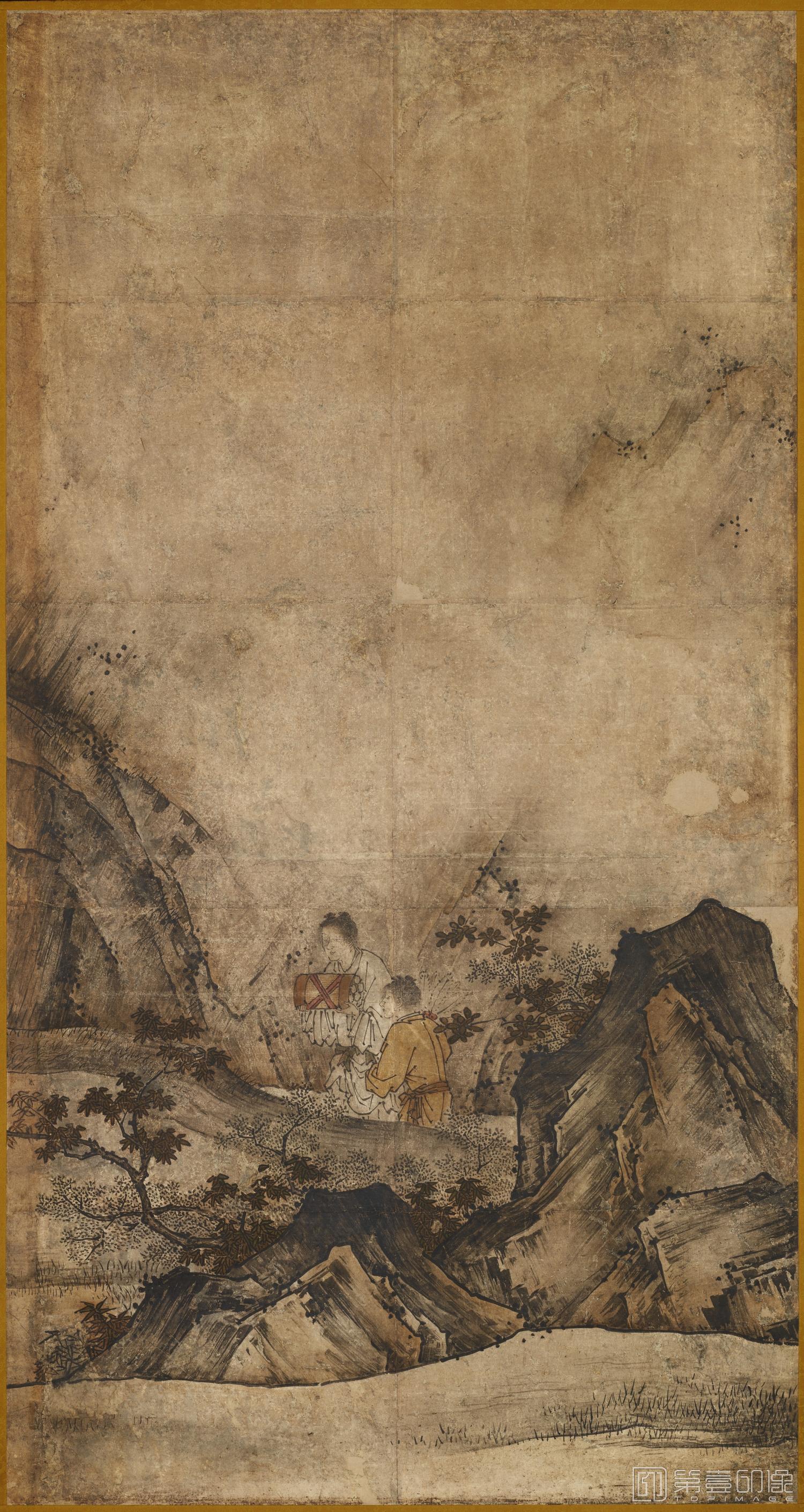 水彩画-日本室町时代-狩野元信-朱买臣图纸本左幅 (东京)-125.7x88.0cm-08
