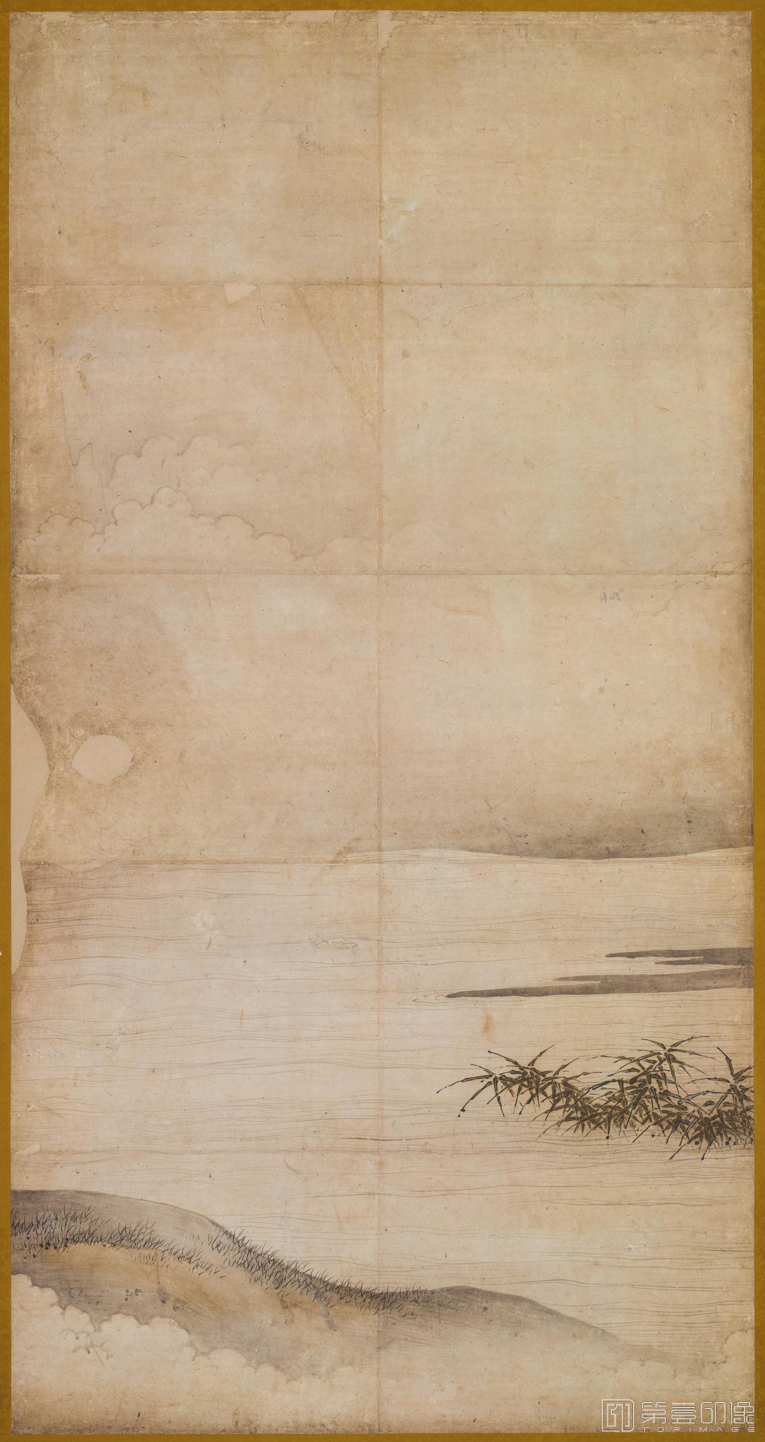 水彩画-日本室町时代-狩野元信-祖师三平开胸图轴-176.0×91.8cm-01