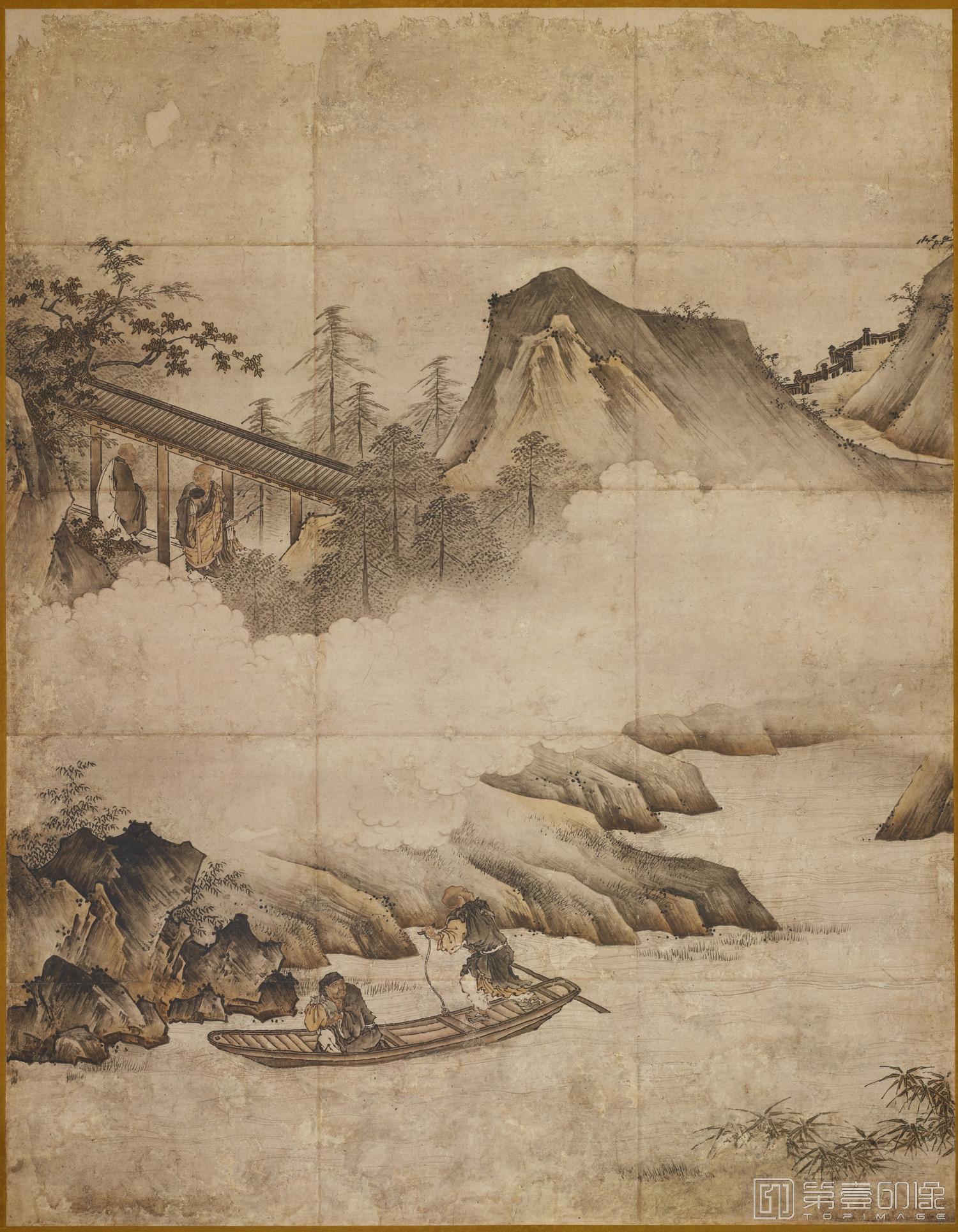 水彩画-日本室町时代-狩野元信-祖师图-大满送大智图轴-177.5×138.2cm-02