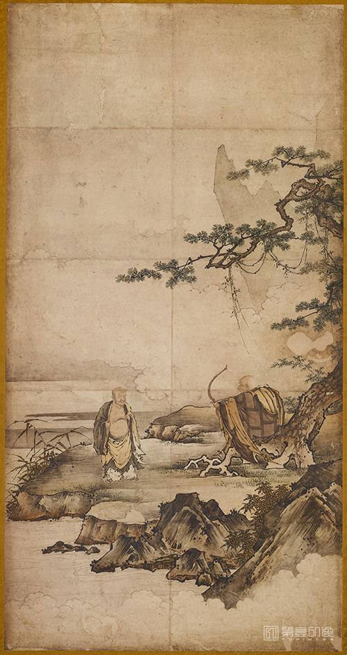 水彩画-日本室町时代-狩野元信-祖师石巩张弓图轴-176.0×91.8cm-01