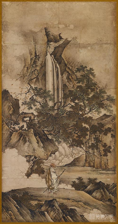 水彩画-日本室町时代-狩野元信-祖师灵云观桃图轴-177.5×138.2cm-02