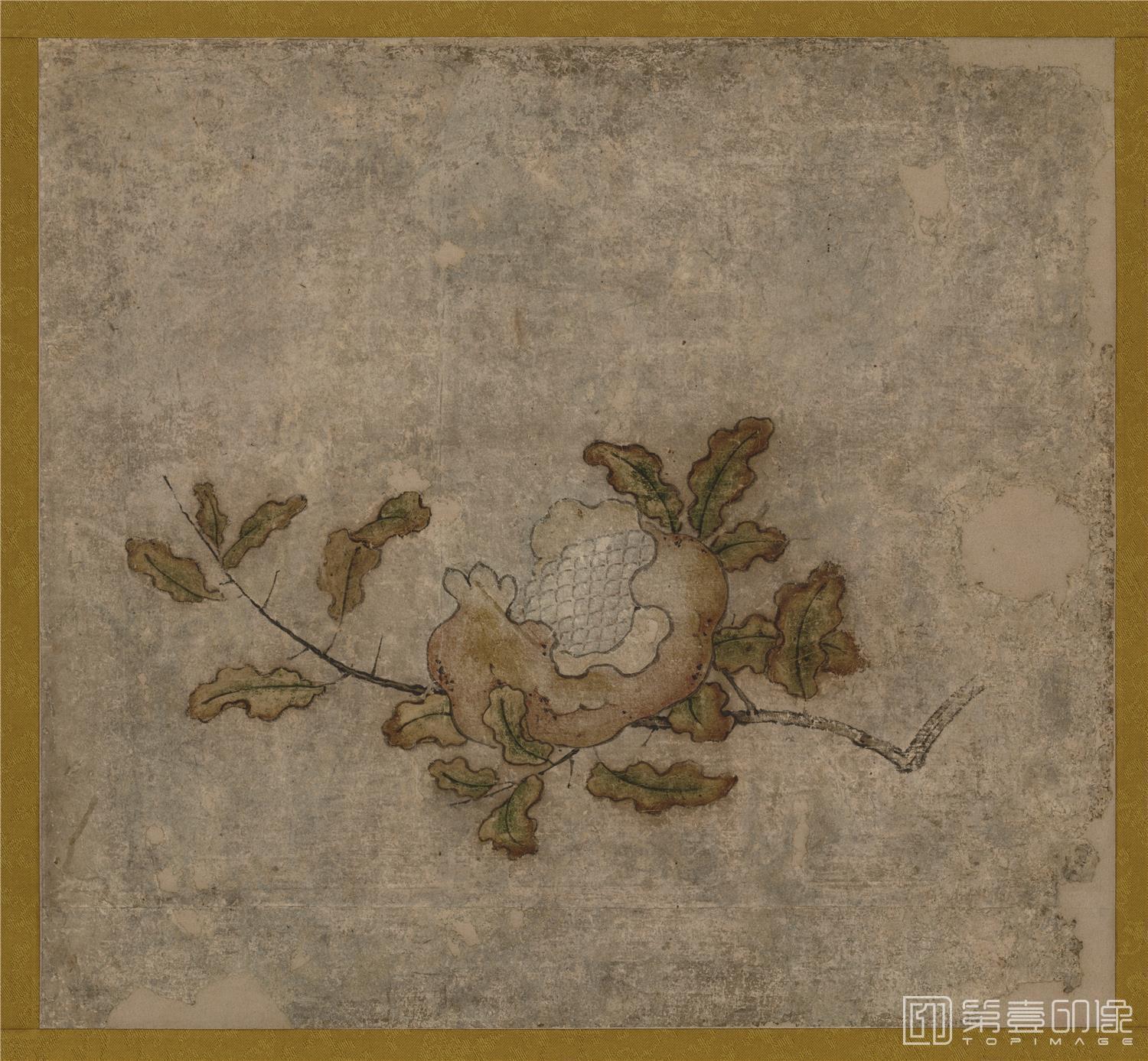 水彩画-日本室町时代-狩野元信-蔬果图-石榴-40.1x43.7cm-01