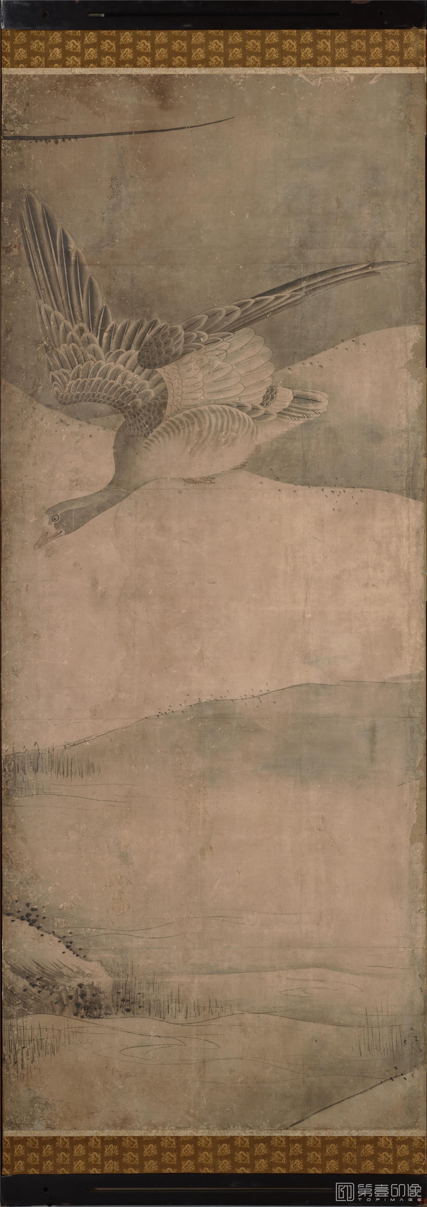 水彩画-日本室町时代-雪舟-四季花鸟图屏风纸本 (东京)-151×351cm-一屏分-02