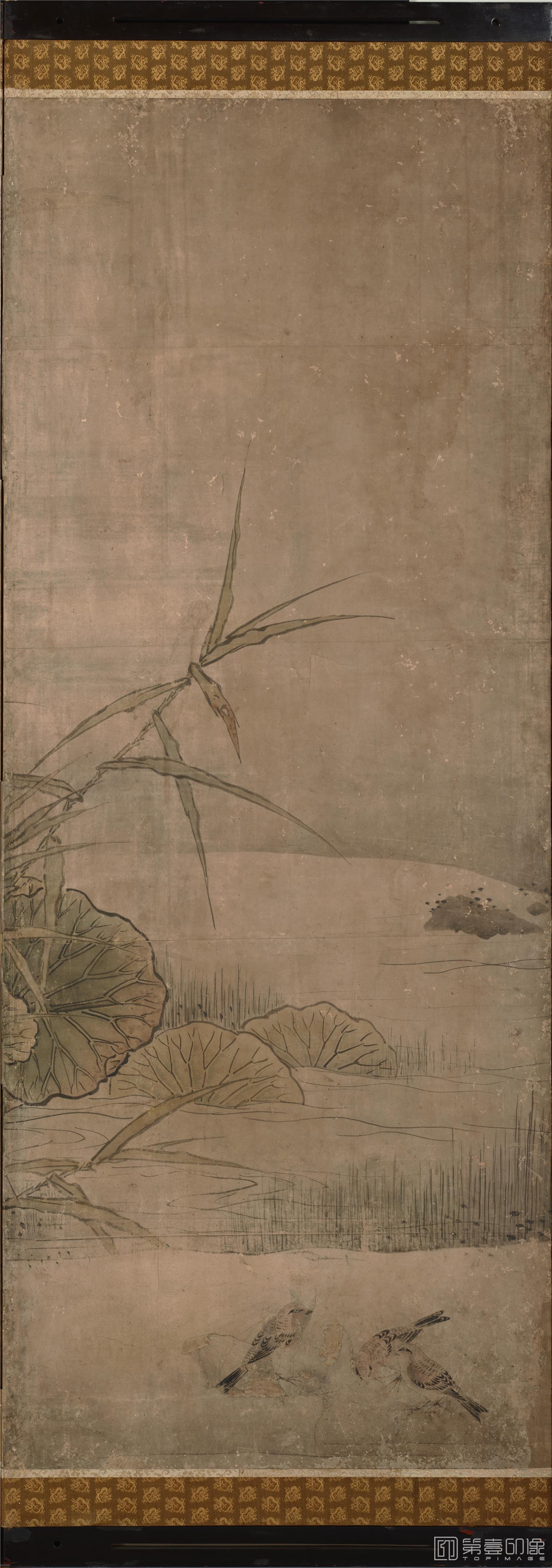 水彩画-日本室町时代-雪舟-四季花鸟图屏风纸本 (东京)151×351cm-二屏分-05