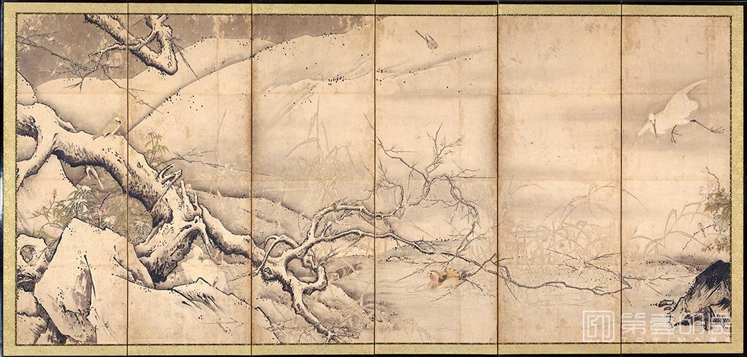 水彩画-日本室町时代-雪舟-四季花鸟图屏风 (京都)-第一屏-01