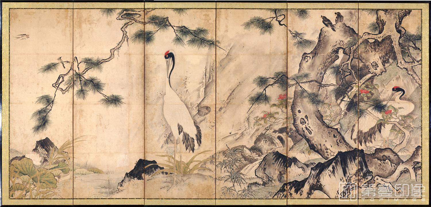 水彩画-日本室町时代-雪舟-四季花鸟图屏风 (京都)-第二屏-02