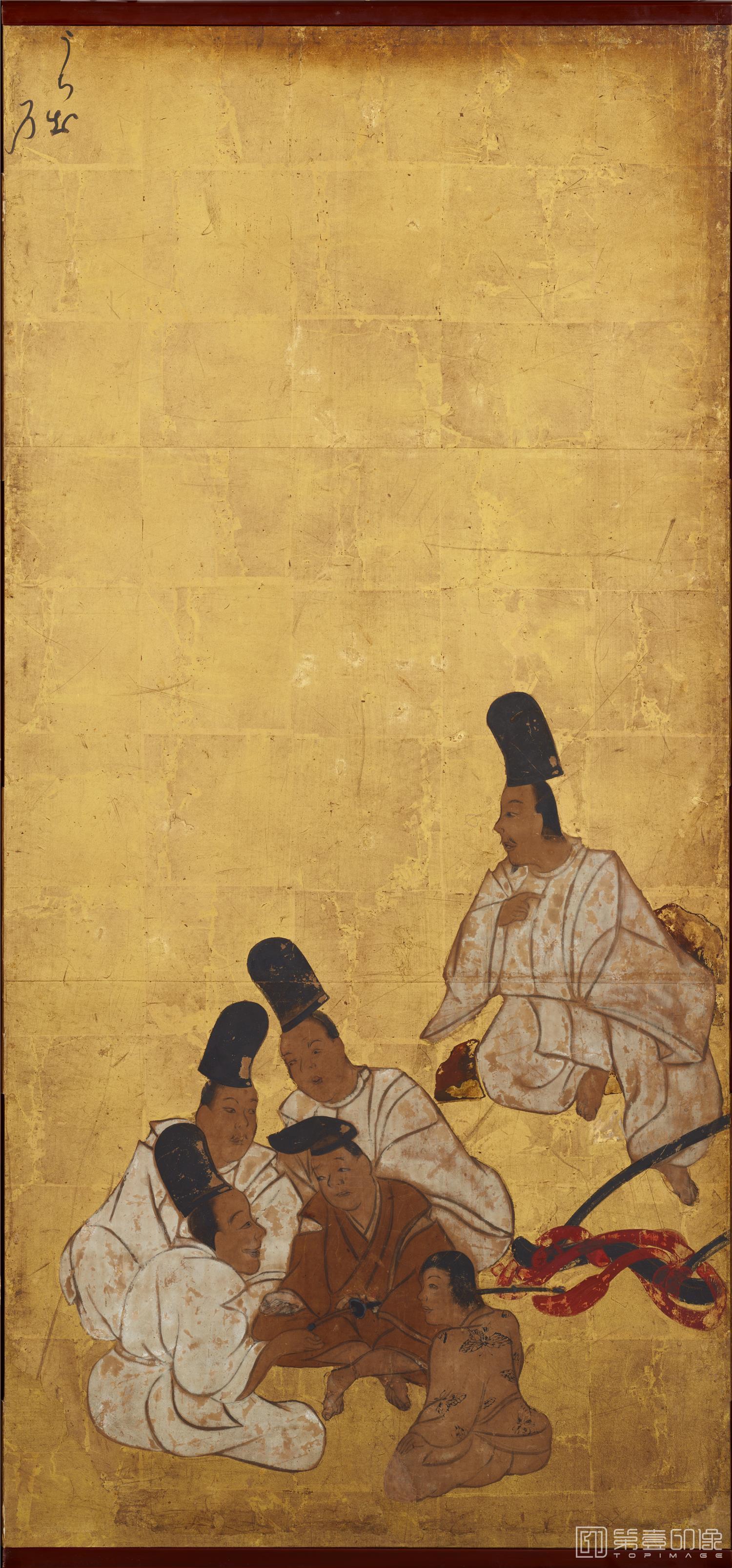水彩画-日本平安时代-俵屋宗达-关屋图屏风纸本金底 (东京)-95x273-分段-03