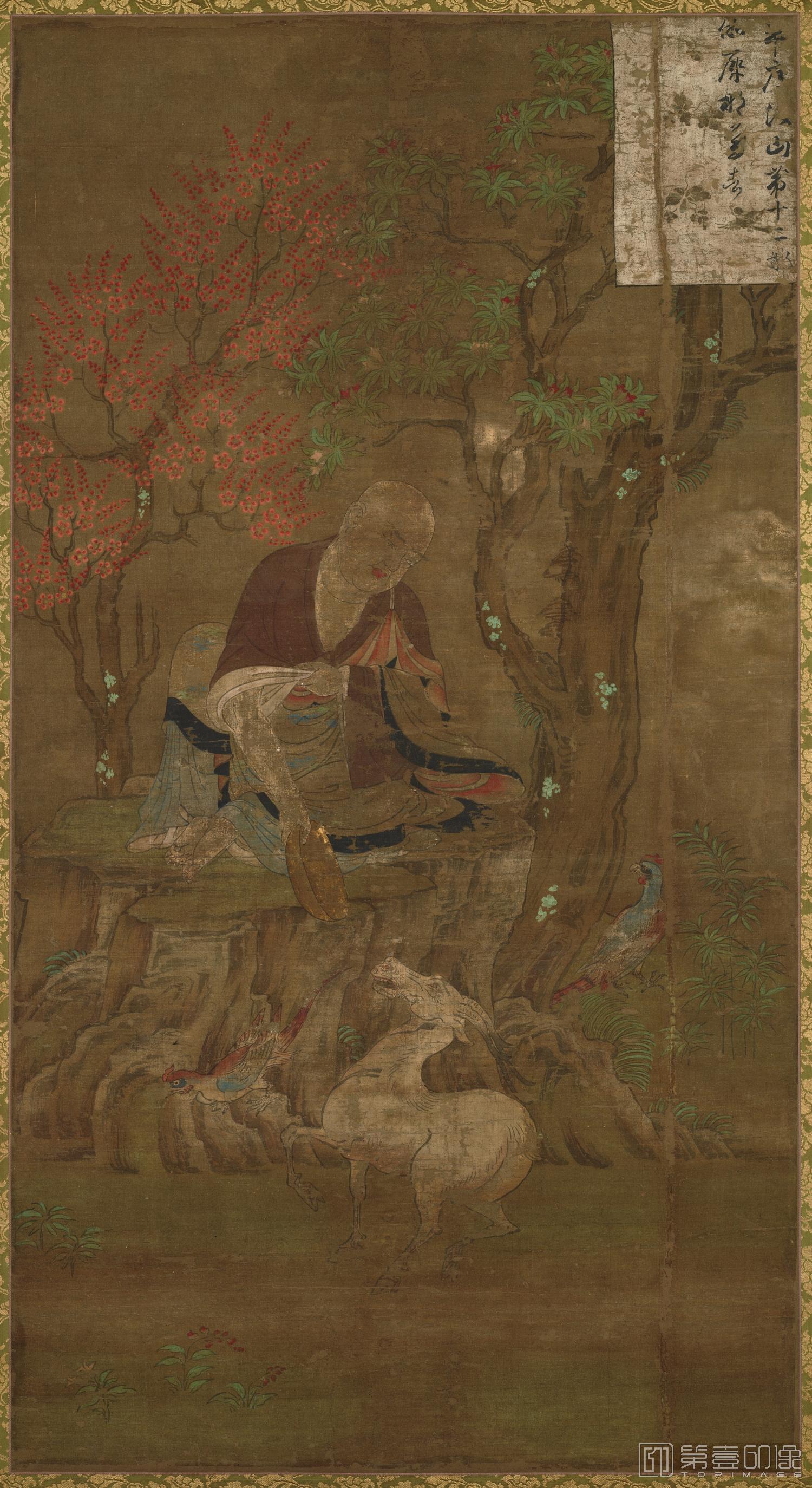 水彩画-日本平安时代-十六罗汉像-那伽犀那尊者绢本 (东京原本)-97.2x52.2cm