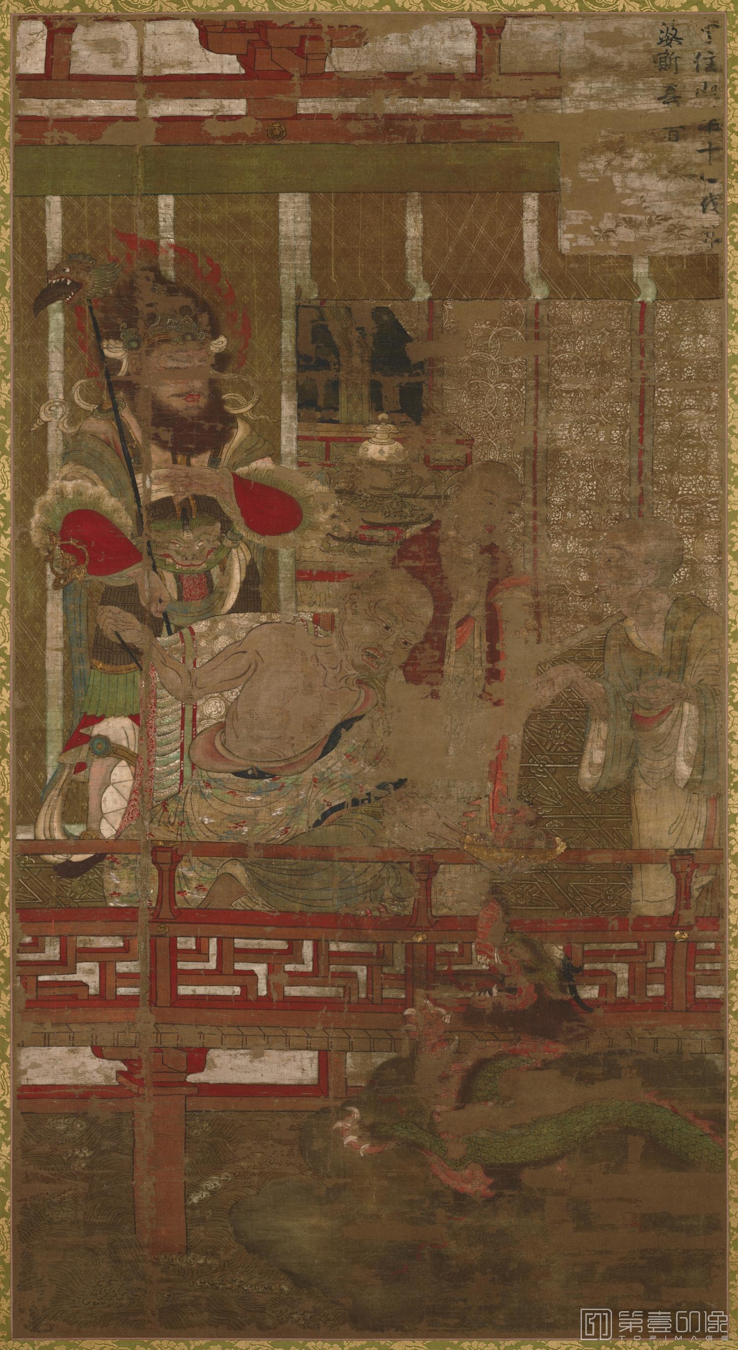 水彩画-日本平安时代-十六罗汉像-伐那婆斯尊者绢本 (东京原本)-97.2x52.2cm