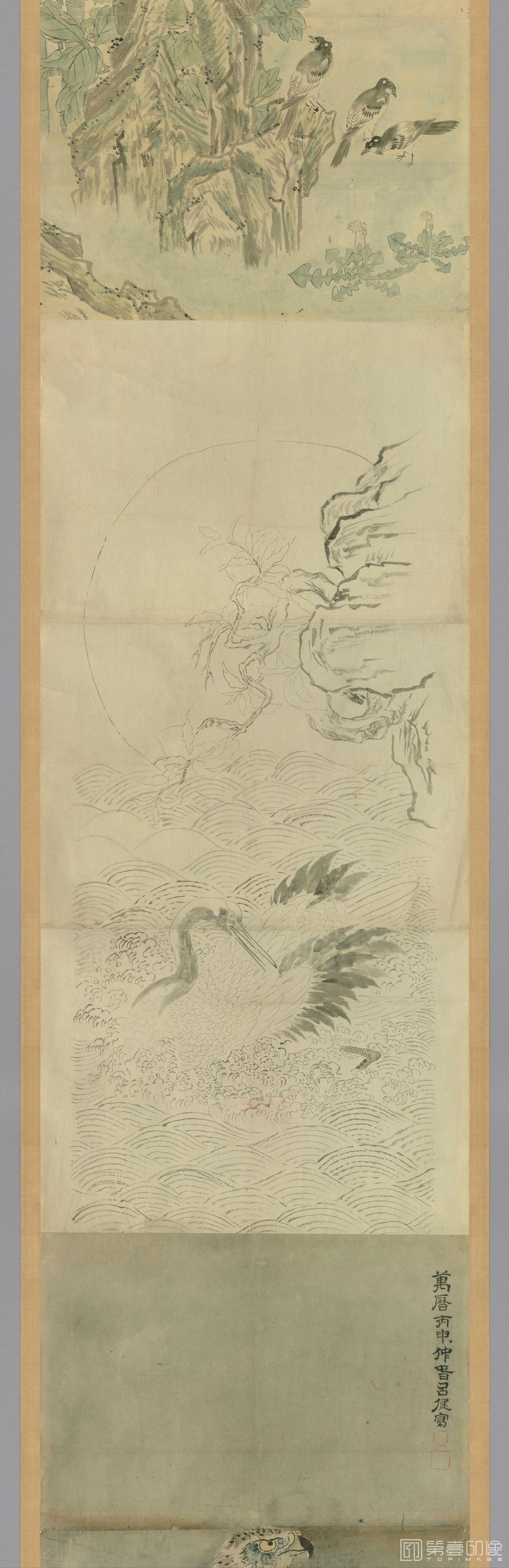 水彩画-日本-明清古画动物山水粉本图卷纸本-38x1510cm-分段-02