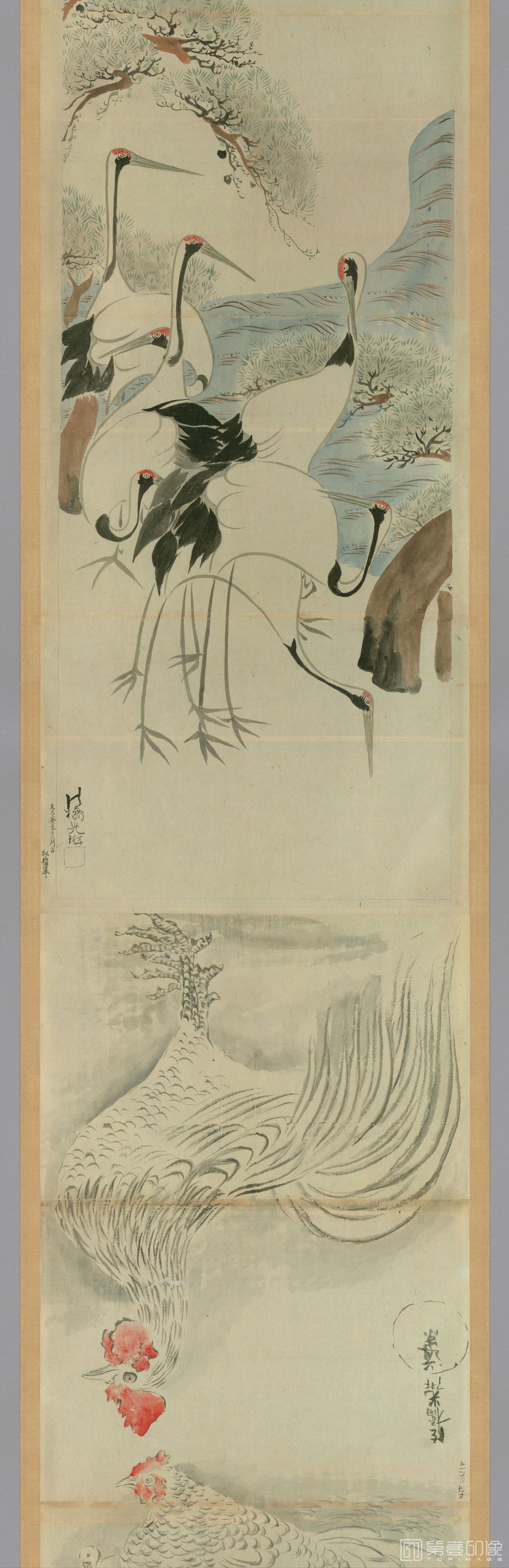 水彩画-日本-明清古画动物山水粉本图卷纸本-38x1510cm-分段-04