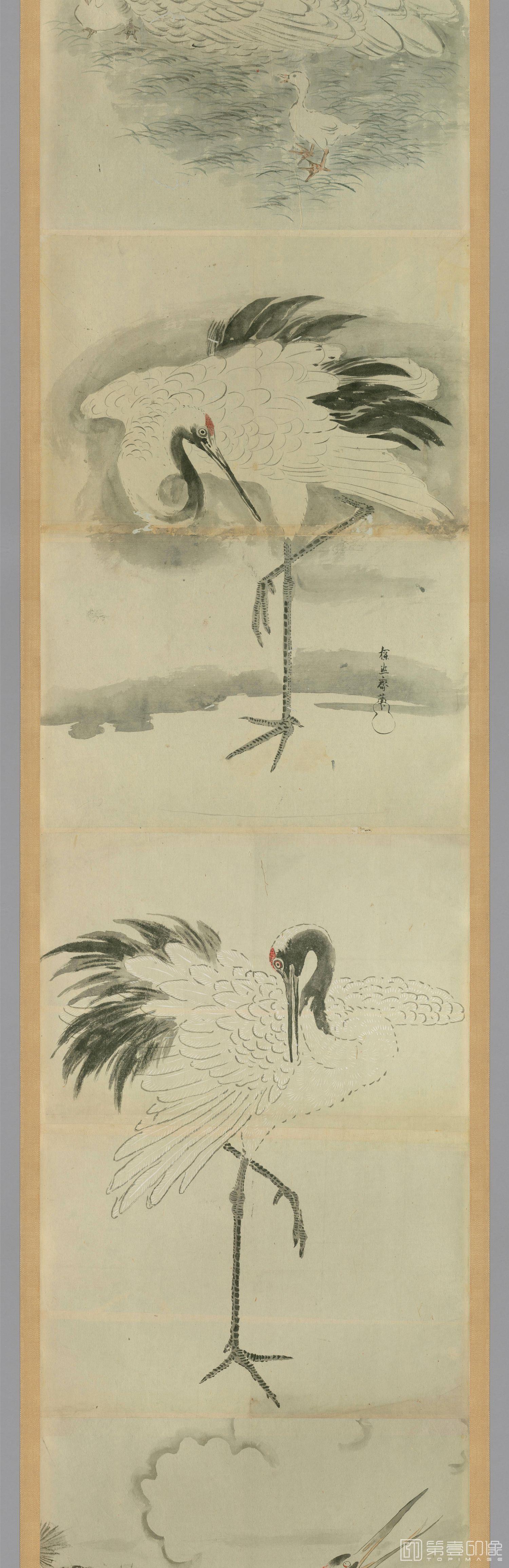 水彩画-日本-明清古画动物山水粉本图卷纸本-38x1510cm-分段-05