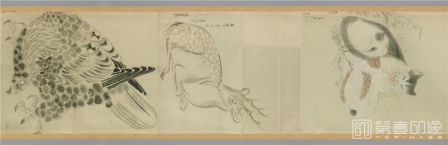 水彩画-日本-明清古画动物山水粉本图卷纸本-38x1510cm-分段-09