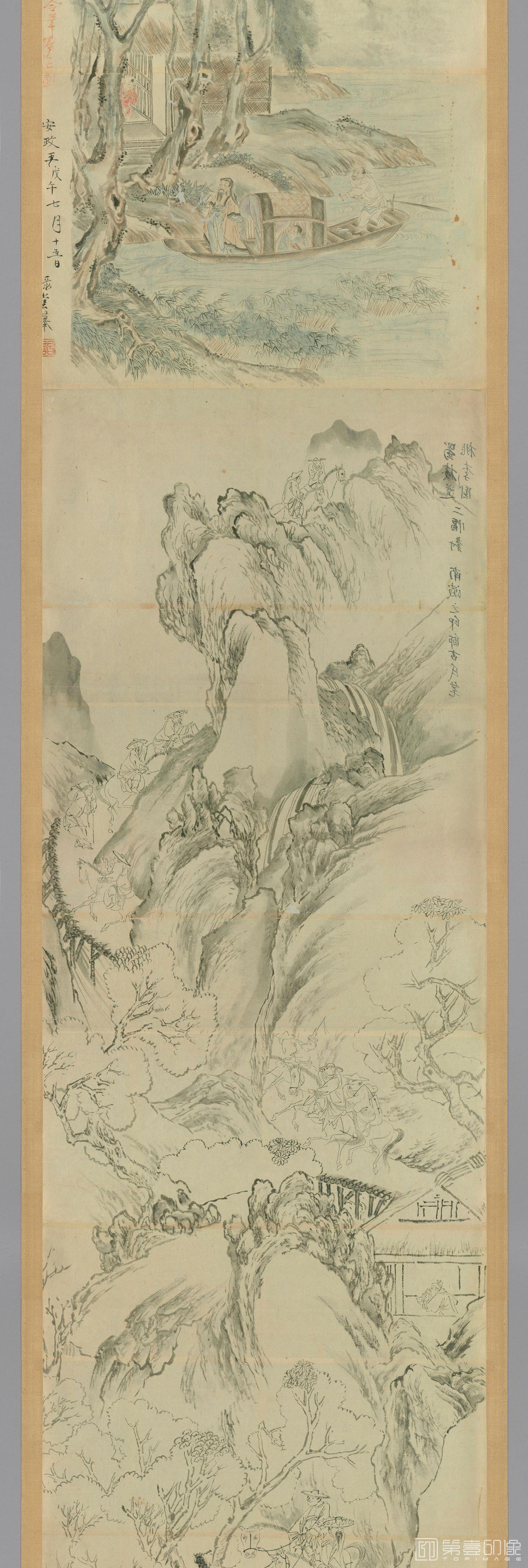水彩画-日本-明清古画动物山水粉本图卷-分段-05