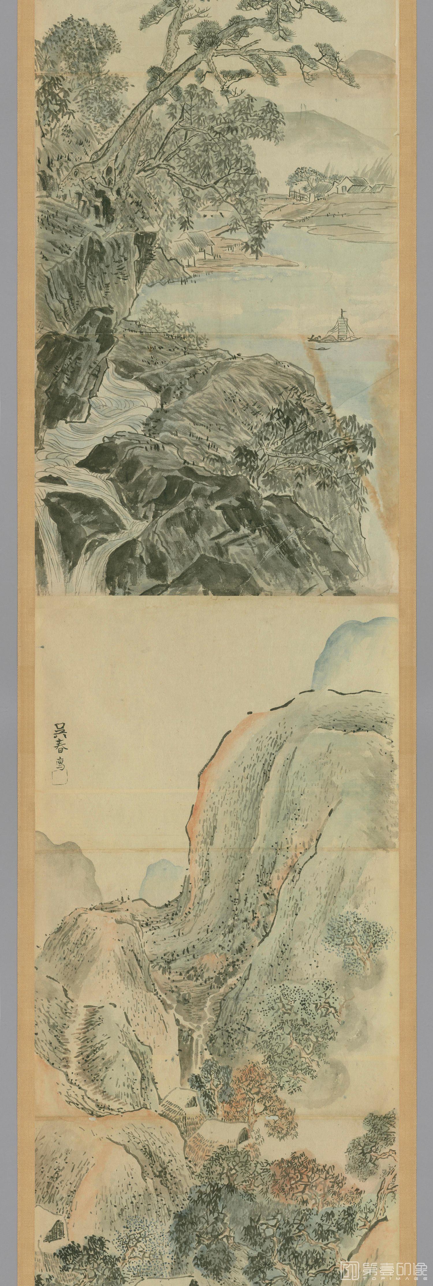 水彩画-日本-明清古画动物山水粉本图卷-分段-09