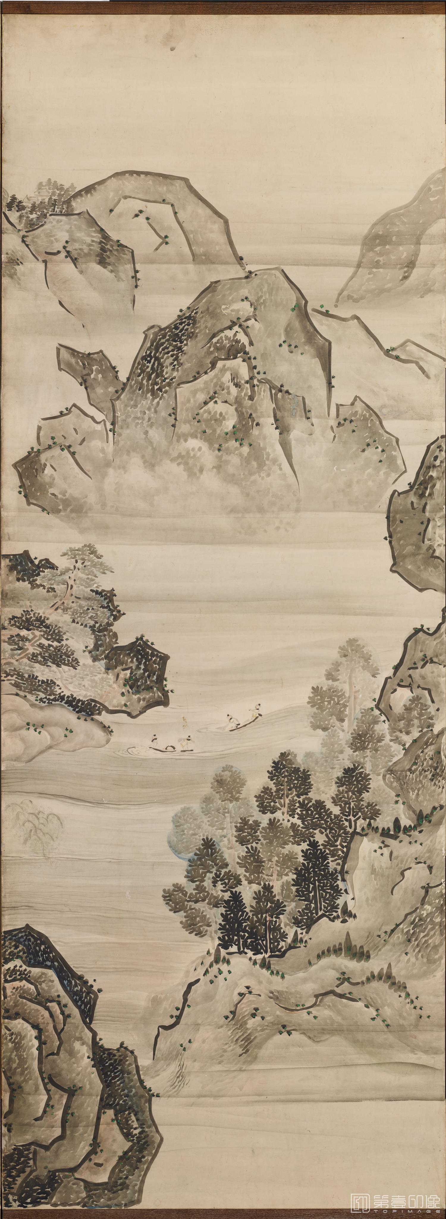 水彩画-日本-江户时代-池大雅-西湖春景图屏风-166x371cm-分屏-02